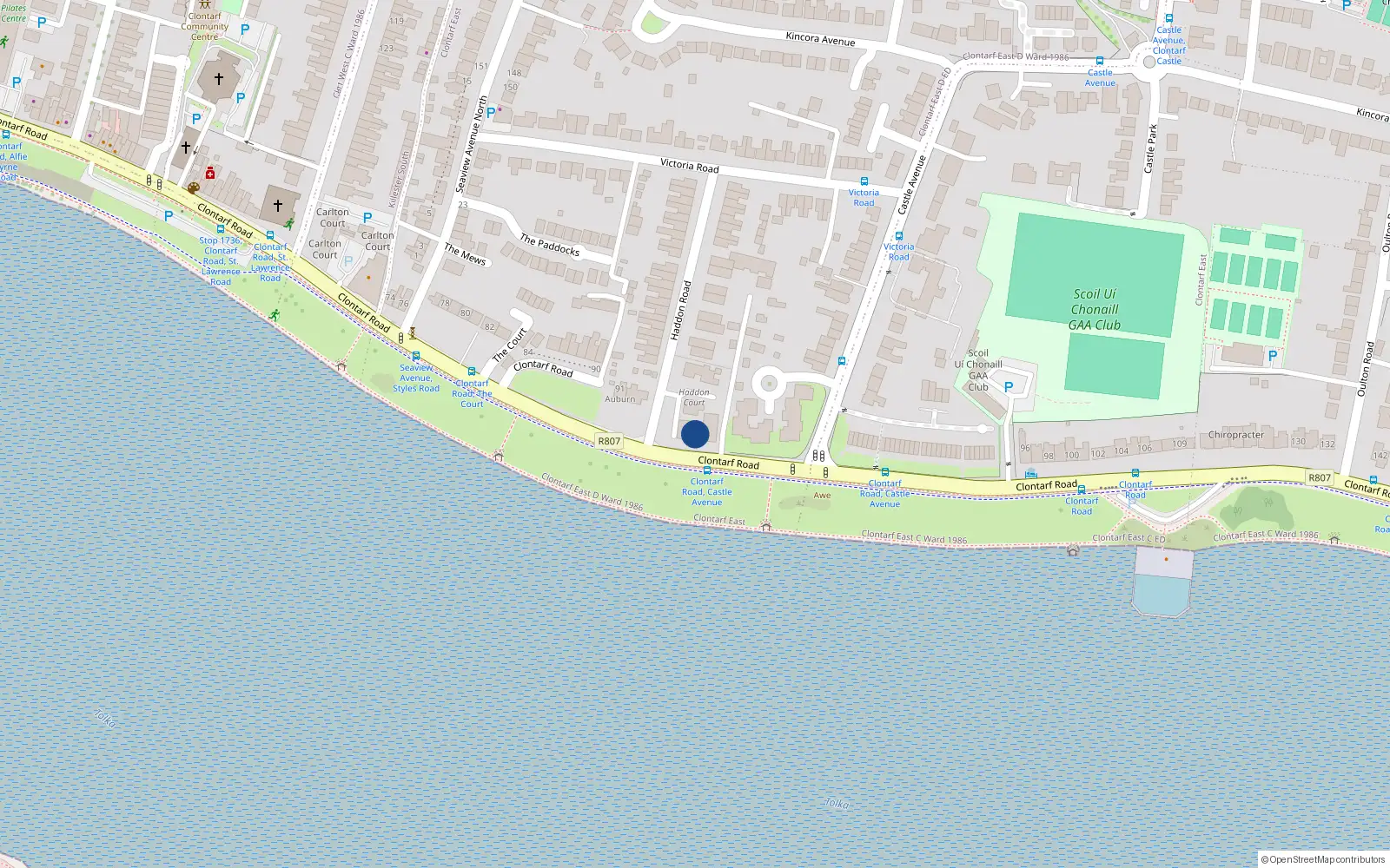 Overhead map showing the location of 11 Haddon Court, Haddon Road, Clontarf