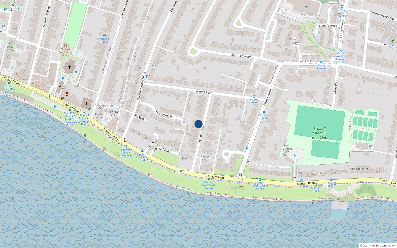 Overhead map showing the location of 11 Haddon Road, Dublin 3