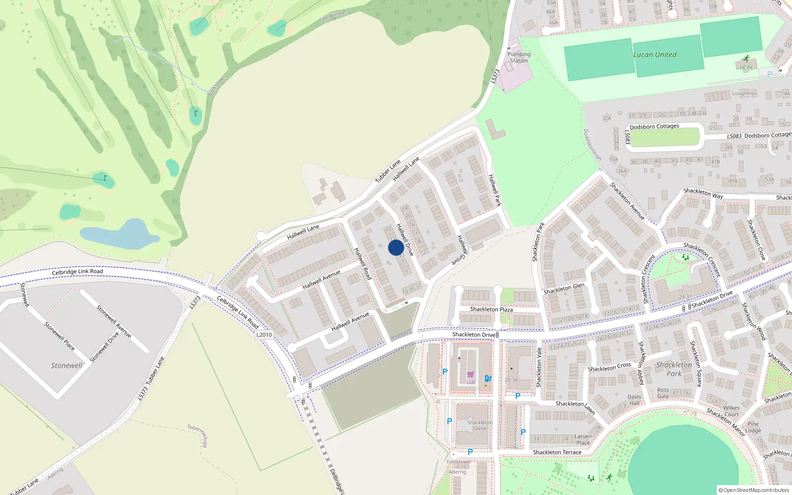 Overhead map showing the location of 11 Hallwell Drive, Tobermaclugg