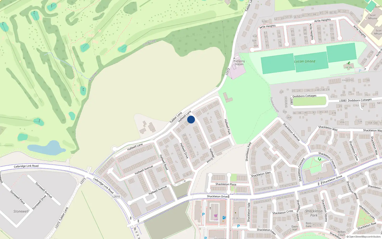 Overhead map showing the location of 11 Hallwell Lane, Lucan