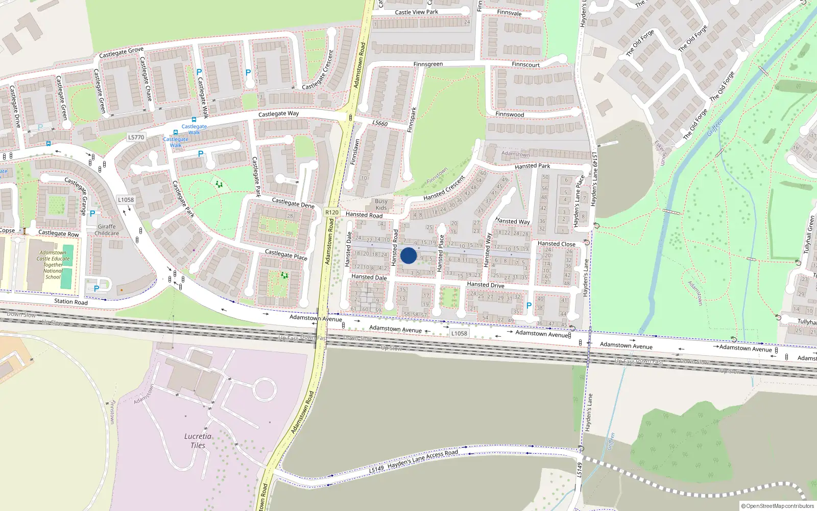 Overhead map showing the location of 11 Hansted Road, Lucan