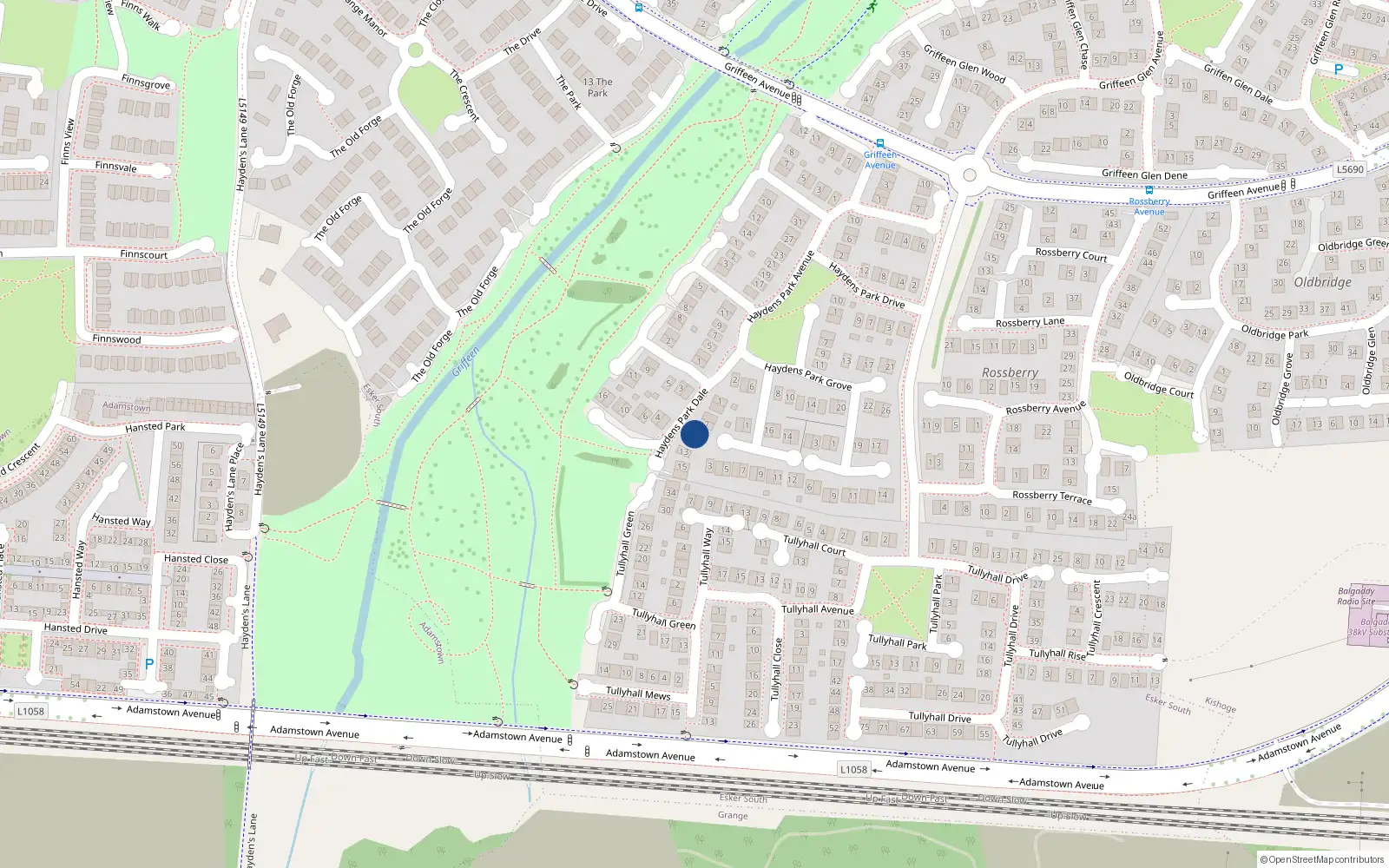 Overhead map showing the location of 11 Haydens Park Dale, Lucan