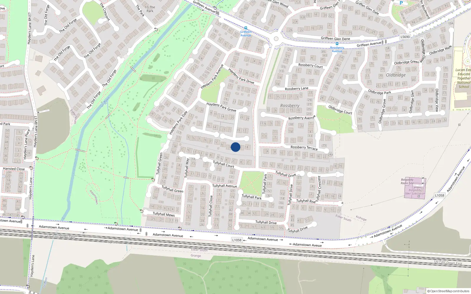 Overhead map showing the location of 11 Haydens Park Glade, Lucan, Dublin
