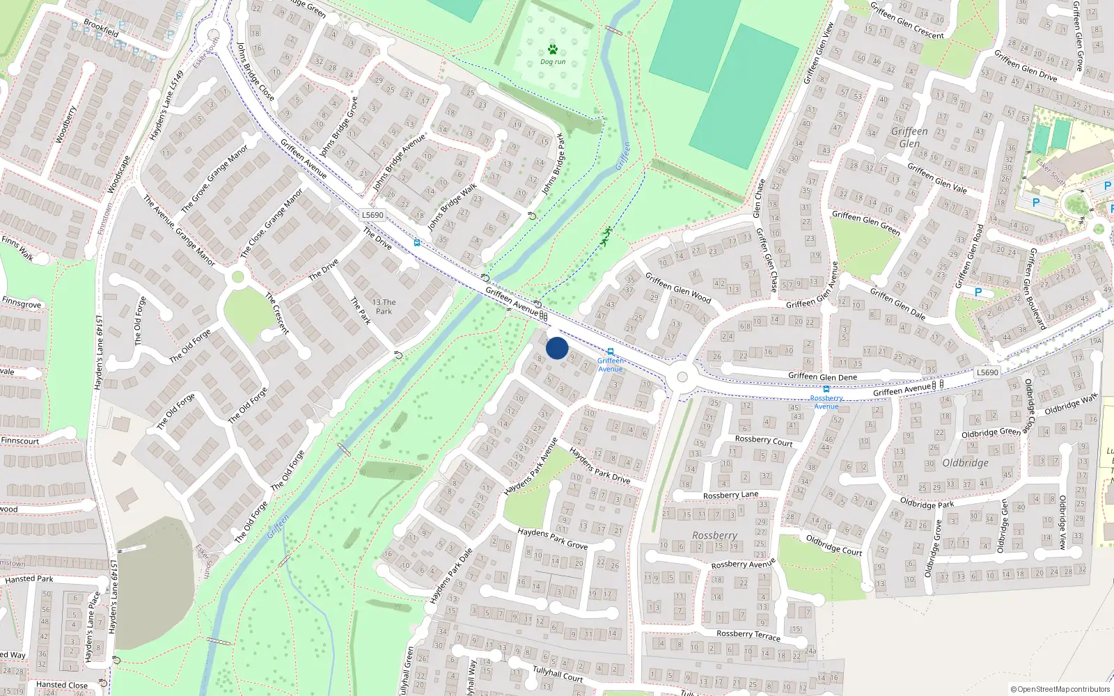 Overhead map showing the location of 11 Haydens Park Walk, Lucan, Co Dublin