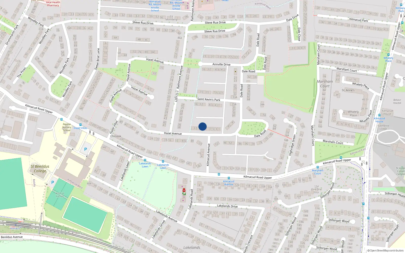 Overhead map showing the location of 11 Hazel Avenue, Blackrock