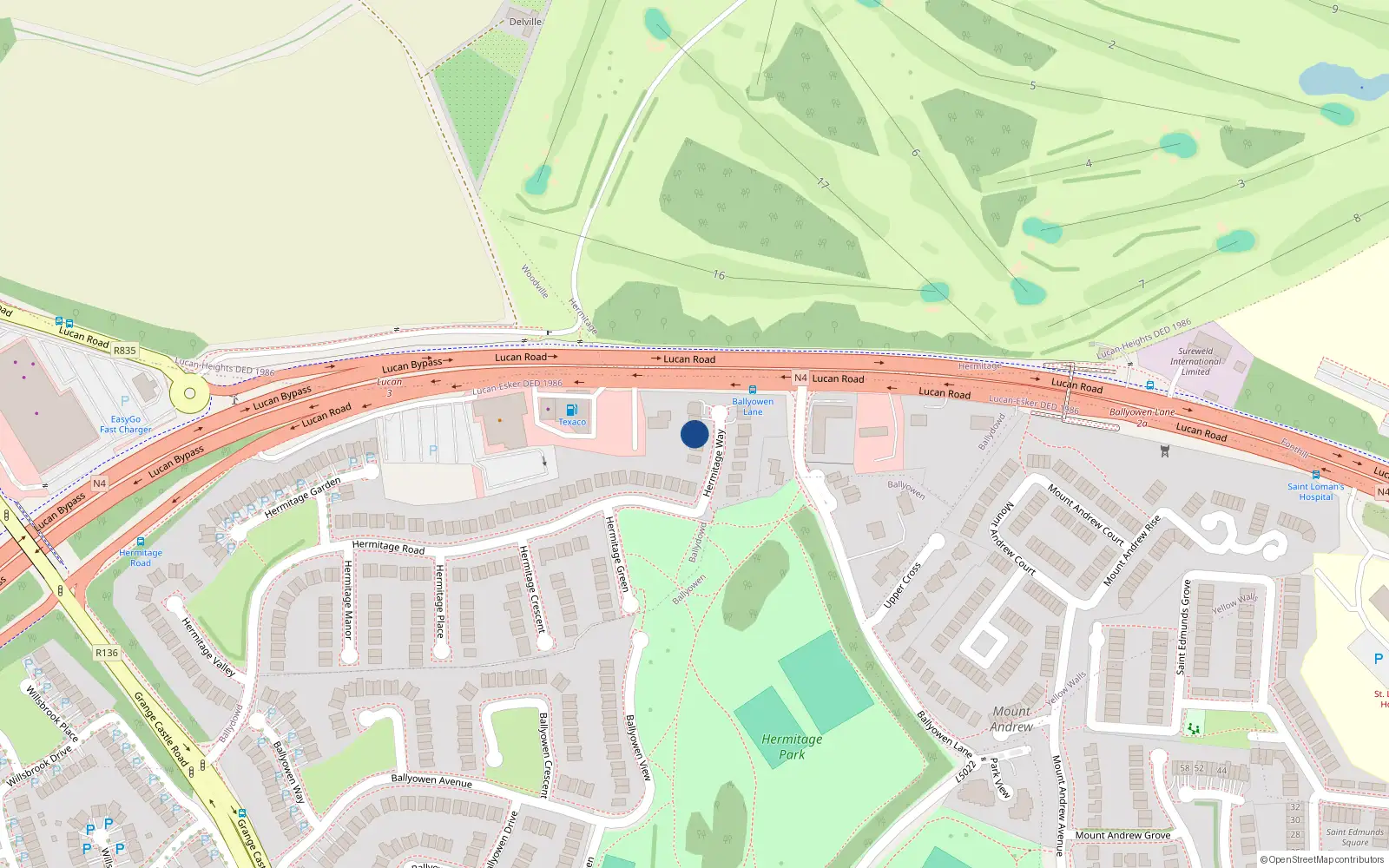 Overhead map showing the location of 11 Hermitage Way, Lucan, Dublin