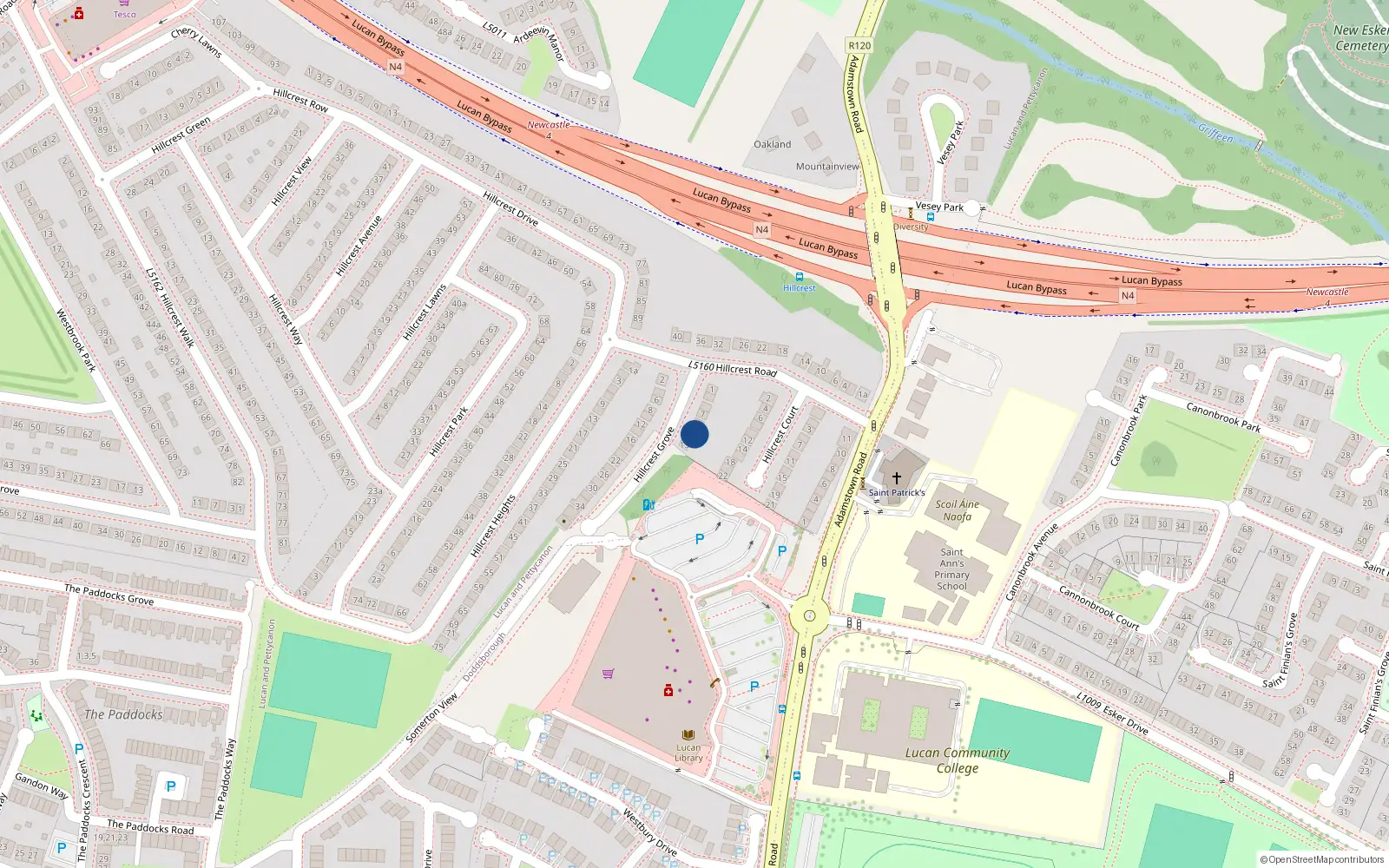 Overhead map showing the location of 11 Hillcrest Grove, Lucan, Dublin