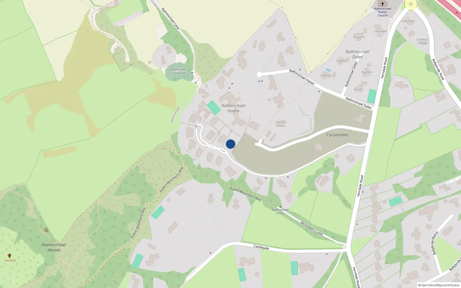 Overhead map showing the location of 11 Hillfield, Rathmichael
