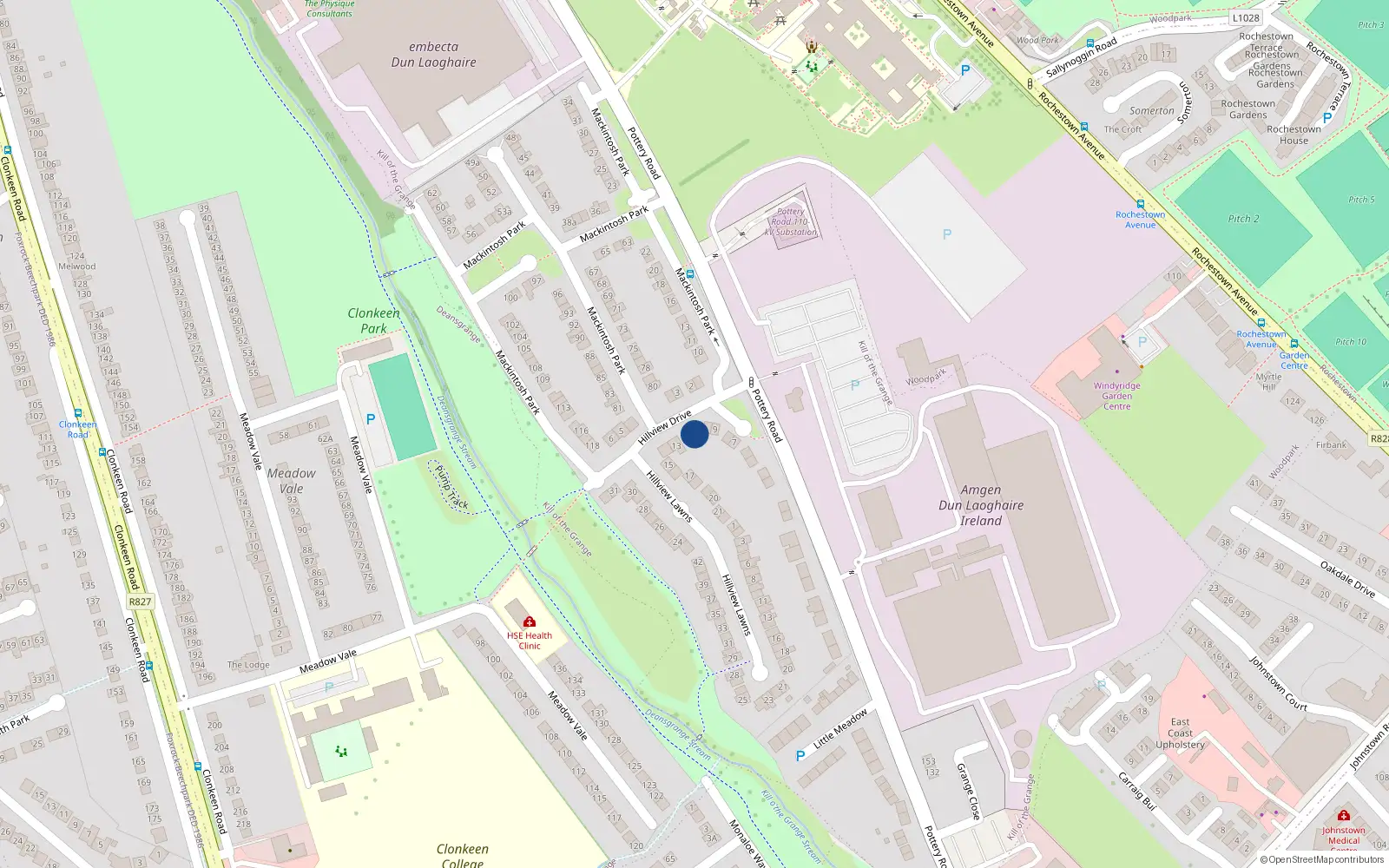 Overhead map showing the location of 11 Hillview Drive, Dun Laoghaire