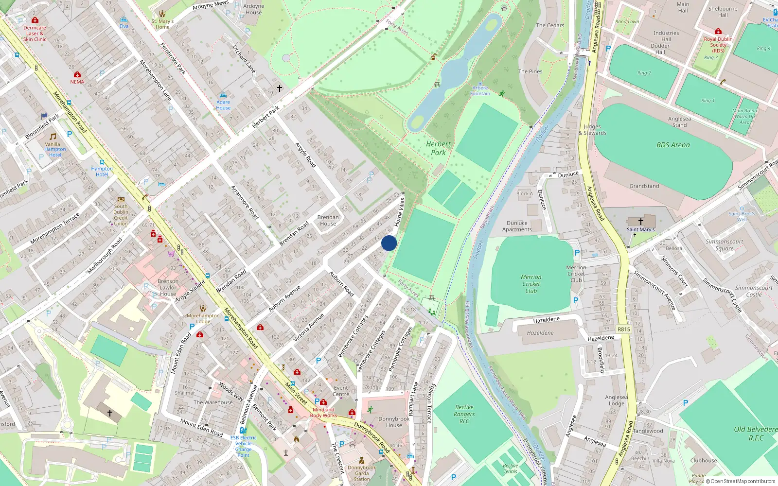 Overhead map showing the location of 11 Home Villas, Dublin