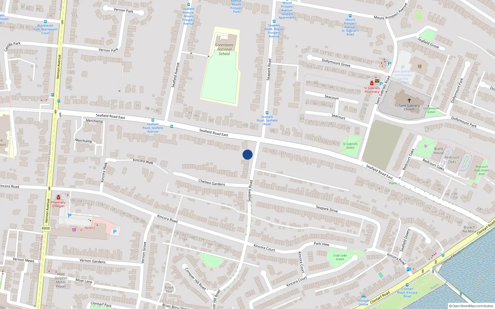 Overhead map showing the location of 11 Hunters Row, Seapark Road, Clontarf Dublin 3