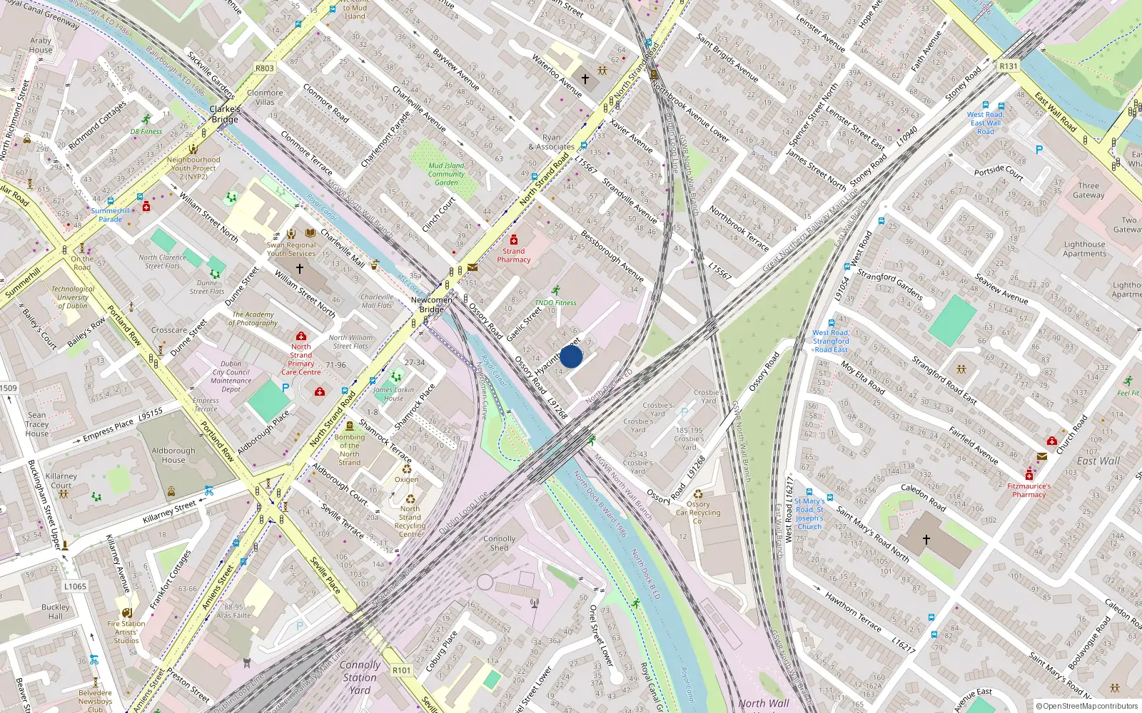 Overhead map showing the location of 11 Hyacinth St, North Strand, Dublin 3