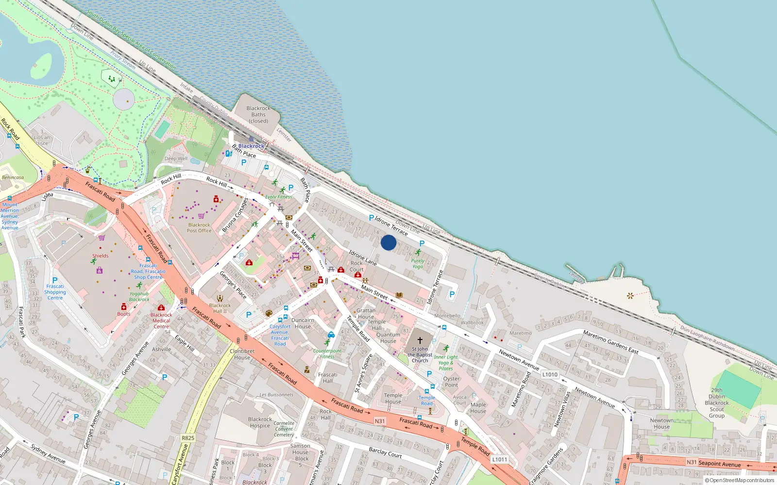 Overhead map showing the location of 11A Idrone Terrace, Blackrock