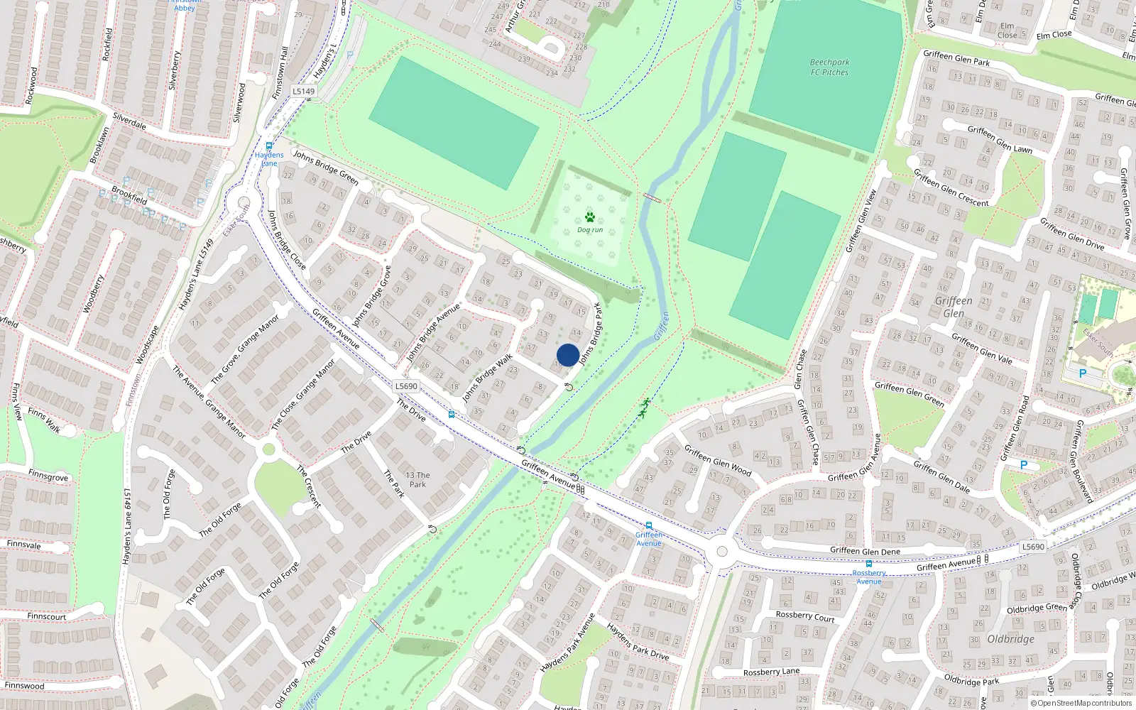 Overhead map showing the location of 11 Johnsbridge Park, Lucan