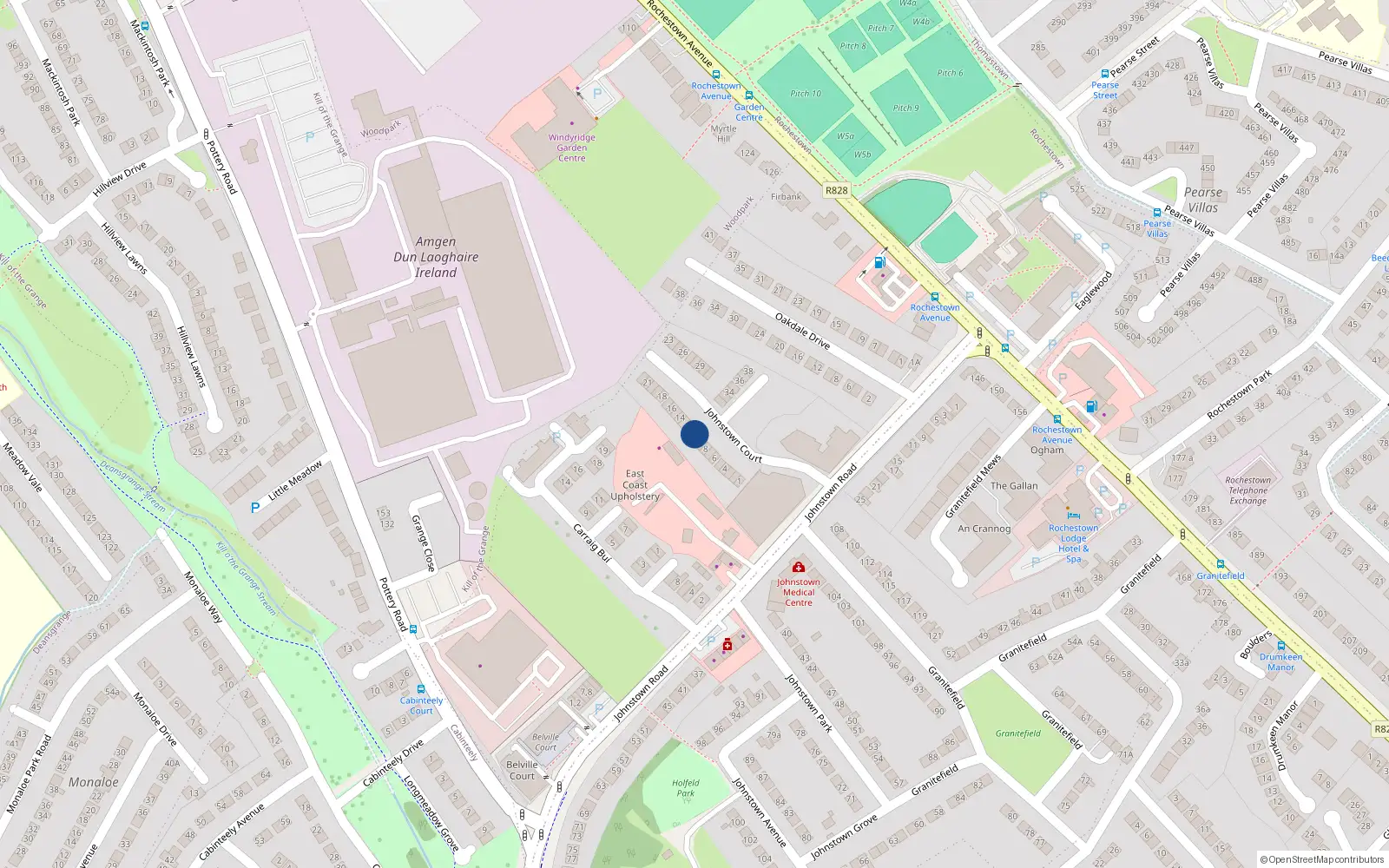 Overhead map showing the location of 11 Johnstown Court, Dublin