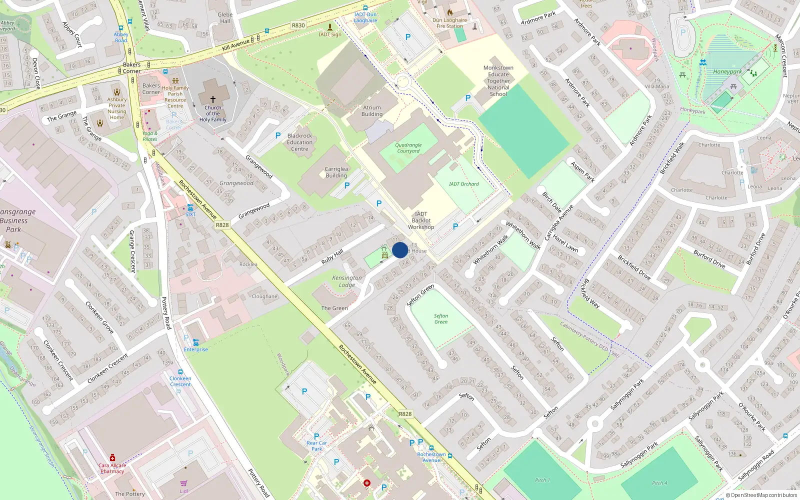Overhead map showing the location of 11 Kensington Manor, Dún Laoghaire