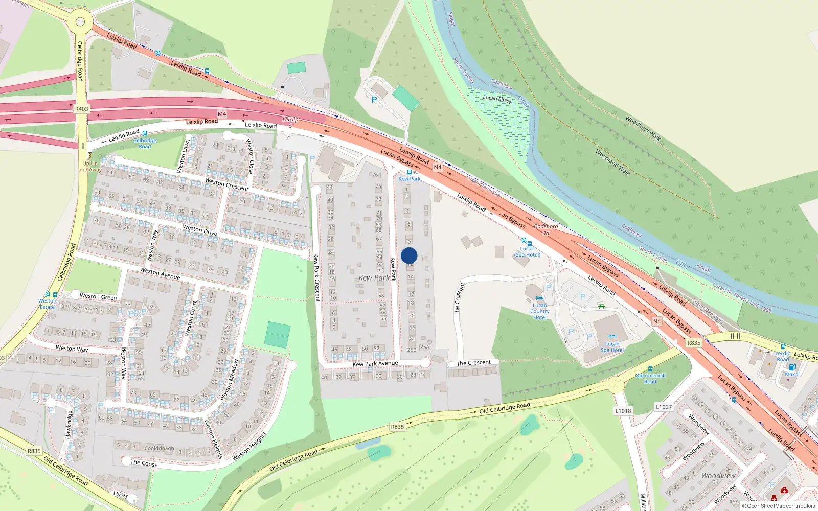 Overhead map showing the location of 11 Kew Park, Lucan