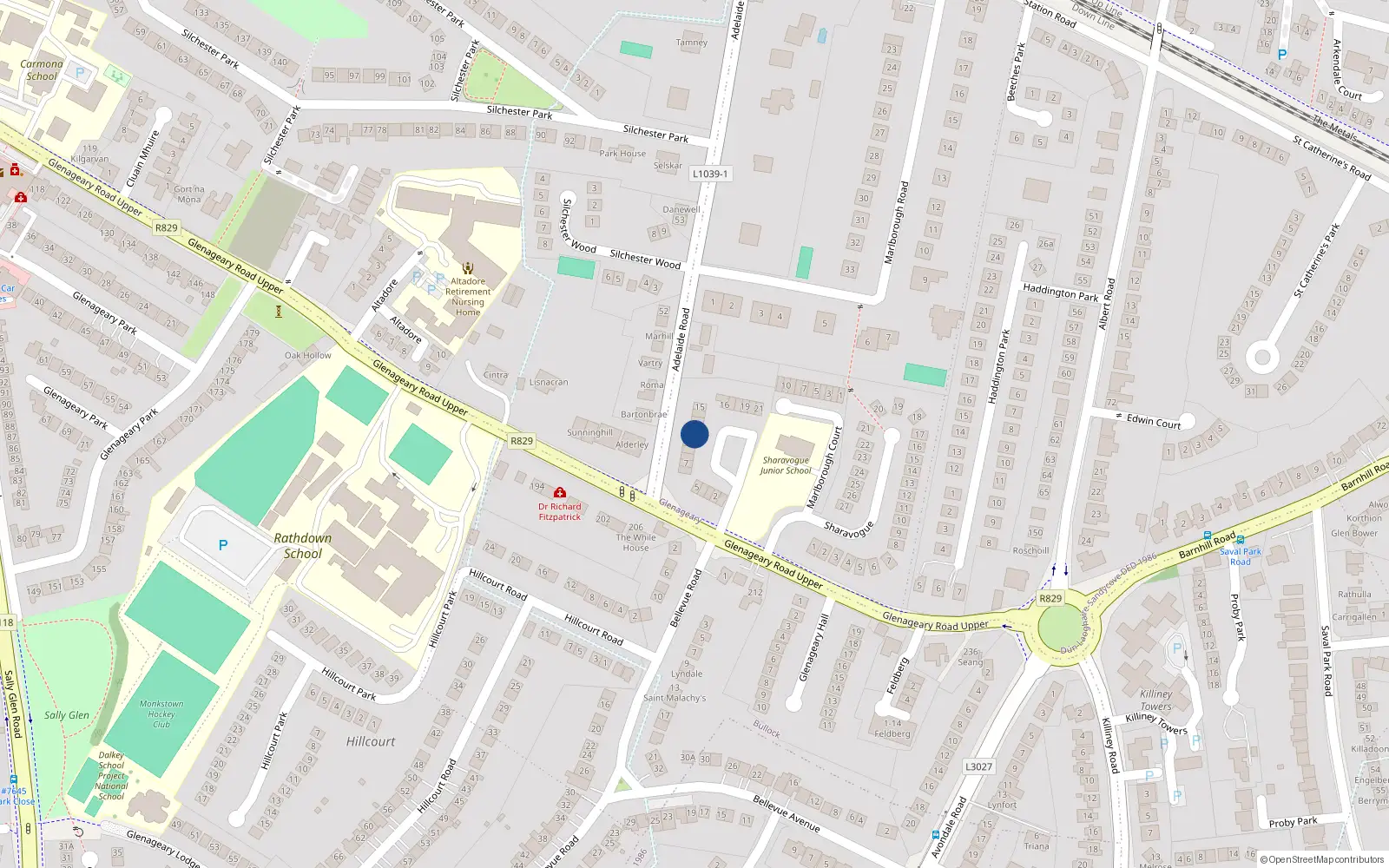 Overhead map showing the location of 11 Kilcolman Court, Glenageary Road Upper, Dun Laoghaire