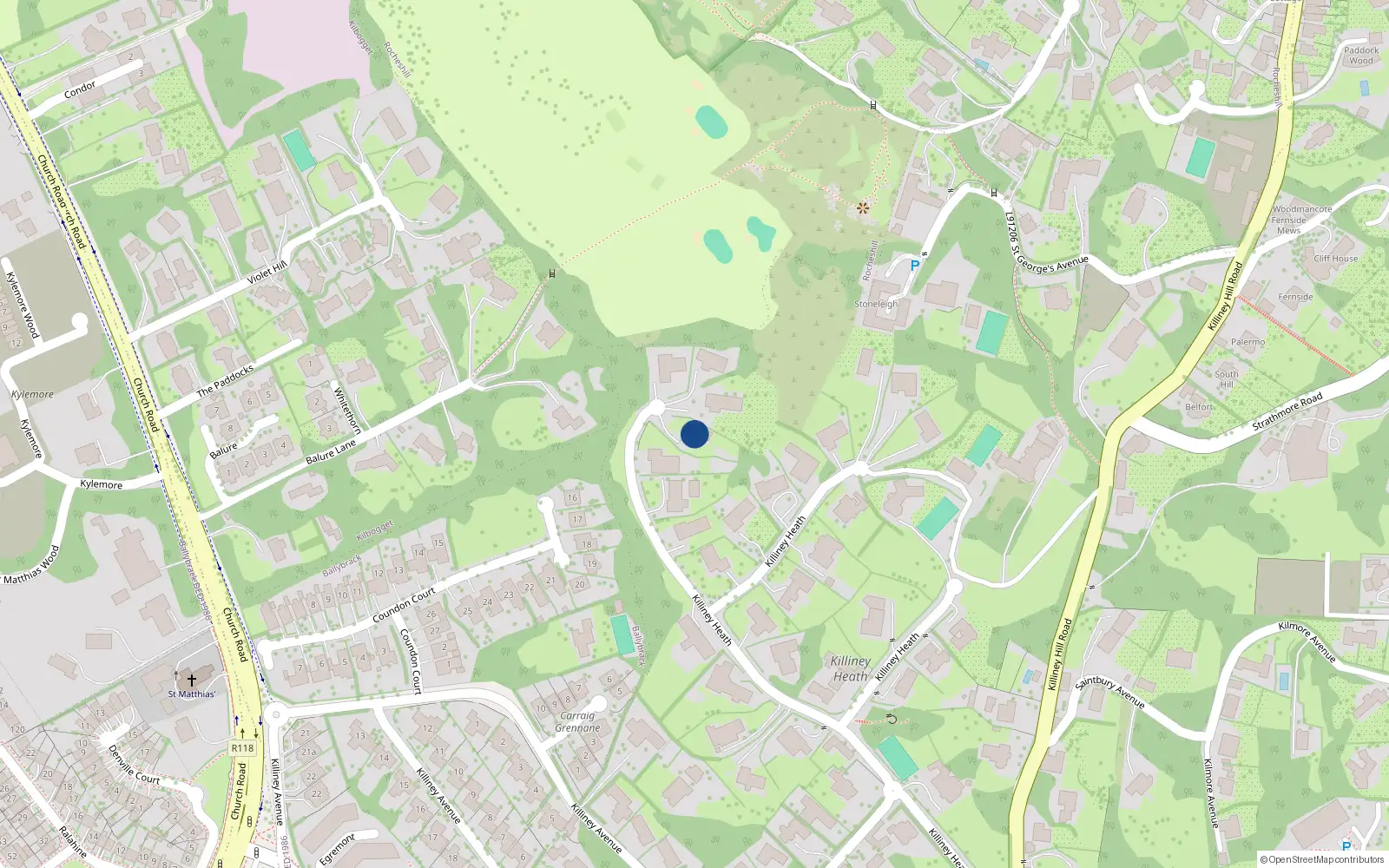 Overhead map showing the location of 11 Killiney Heath, Killiney