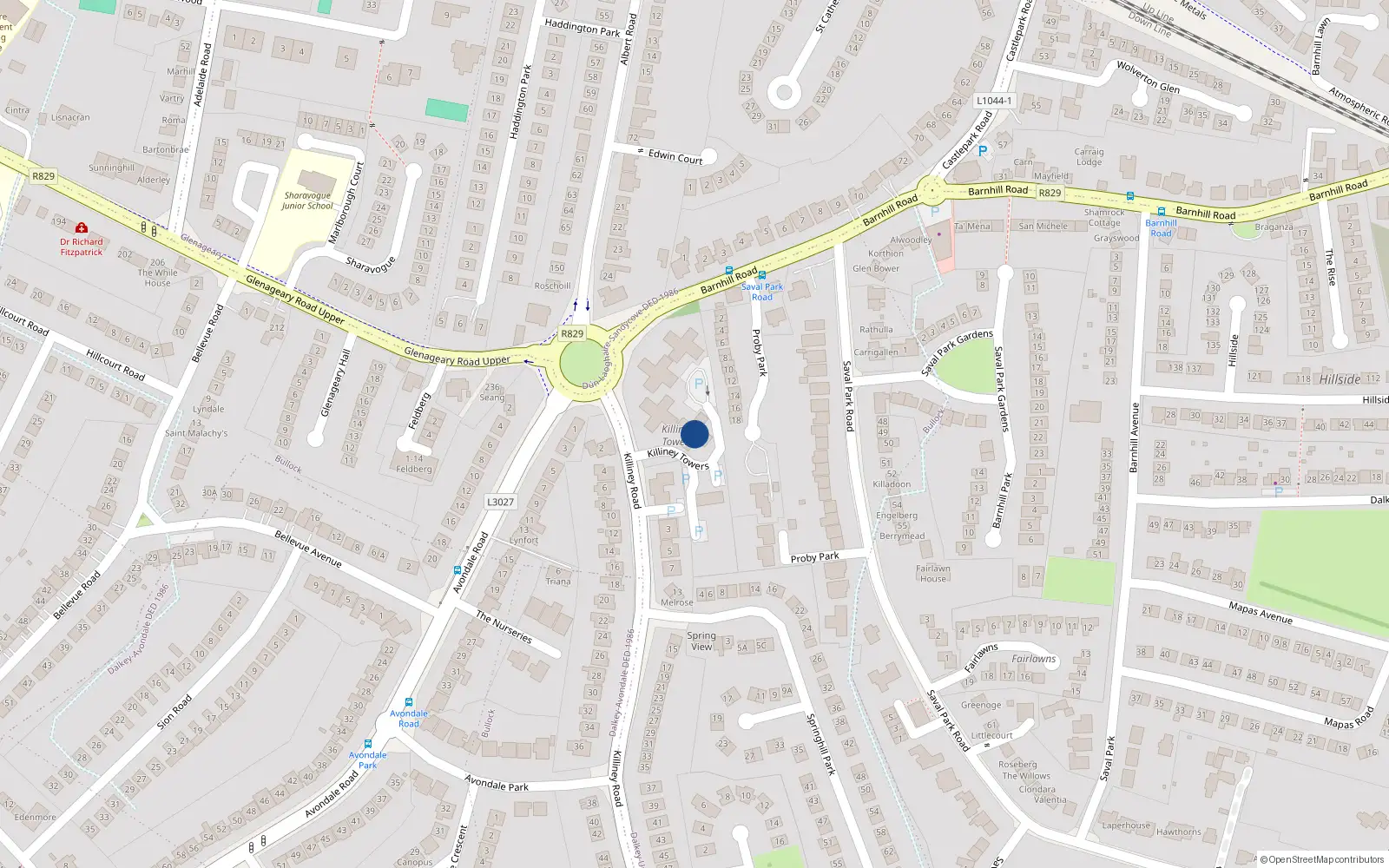 Overhead map showing the location of 11 Killiney Towers, Killiney Road, Dalkey
