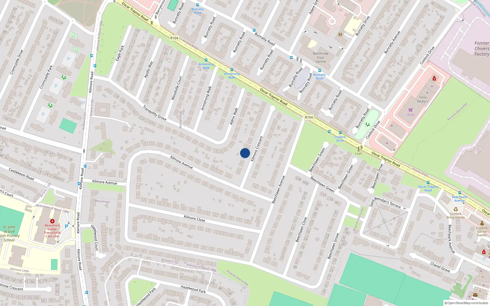 Overhead map showing the location of 11 Kilmore Crescent, Dublin 5