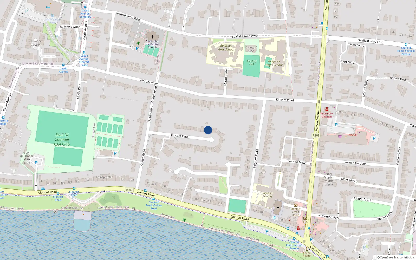 Overhead map showing the location of 11 Kincora Park, Dublin 3