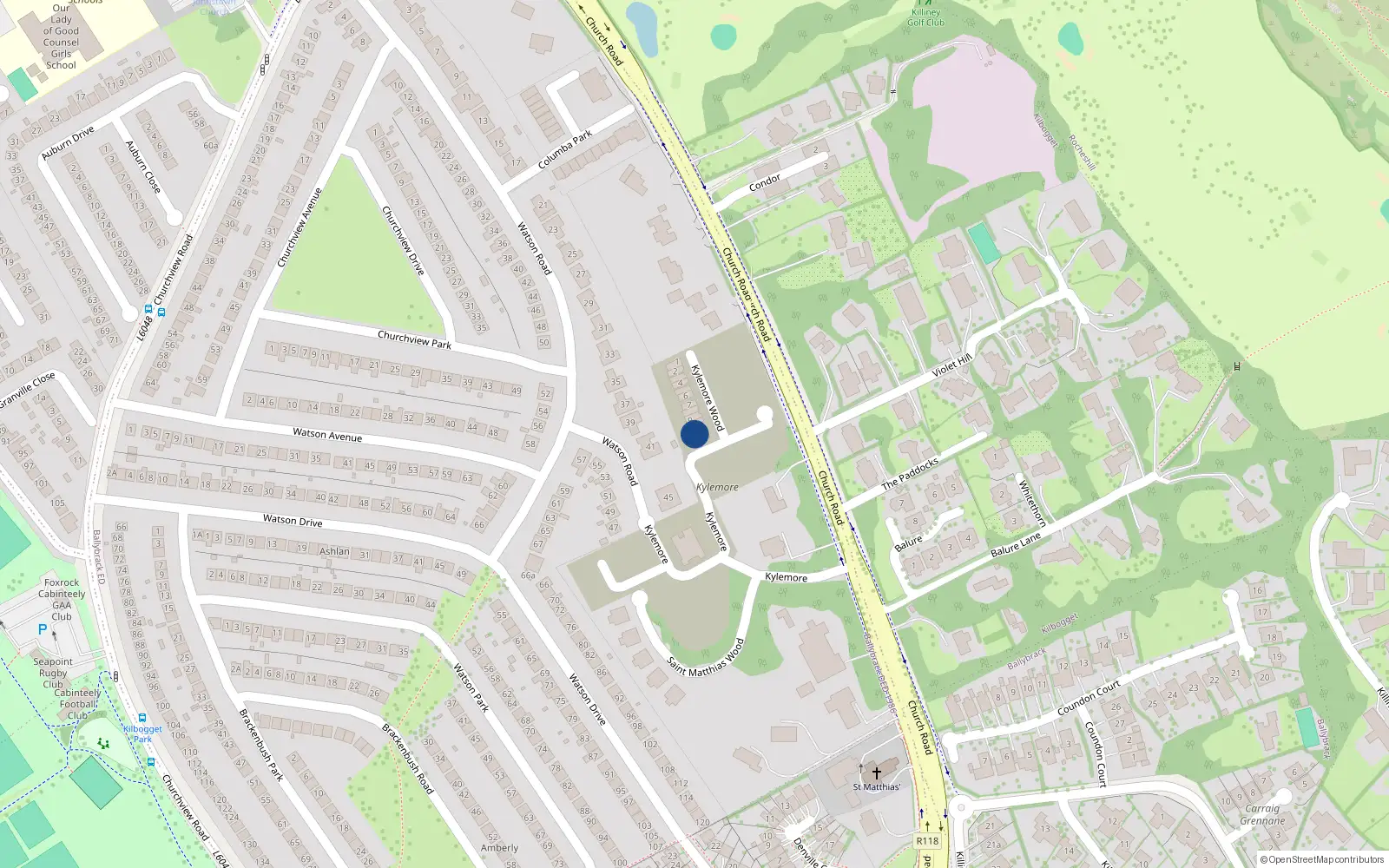 Overhead map showing the location of 11 Kylemore Wood, Kylemore, Killiney