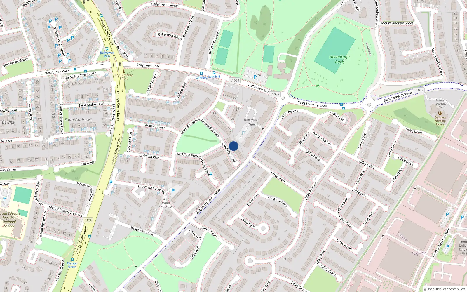Overhead map showing the location of 11 Larkfield Grove, Lucan