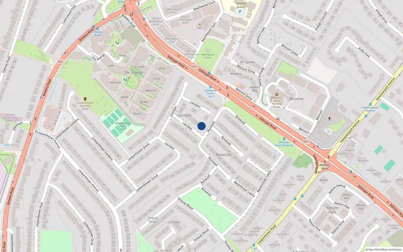 Overhead map showing the location of 11 Laurleen, Dublin