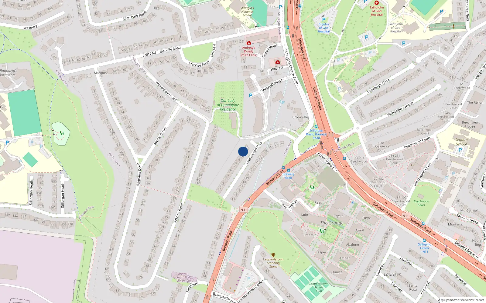 Overhead map showing the location of 11 Lawnswood Park, Dublin