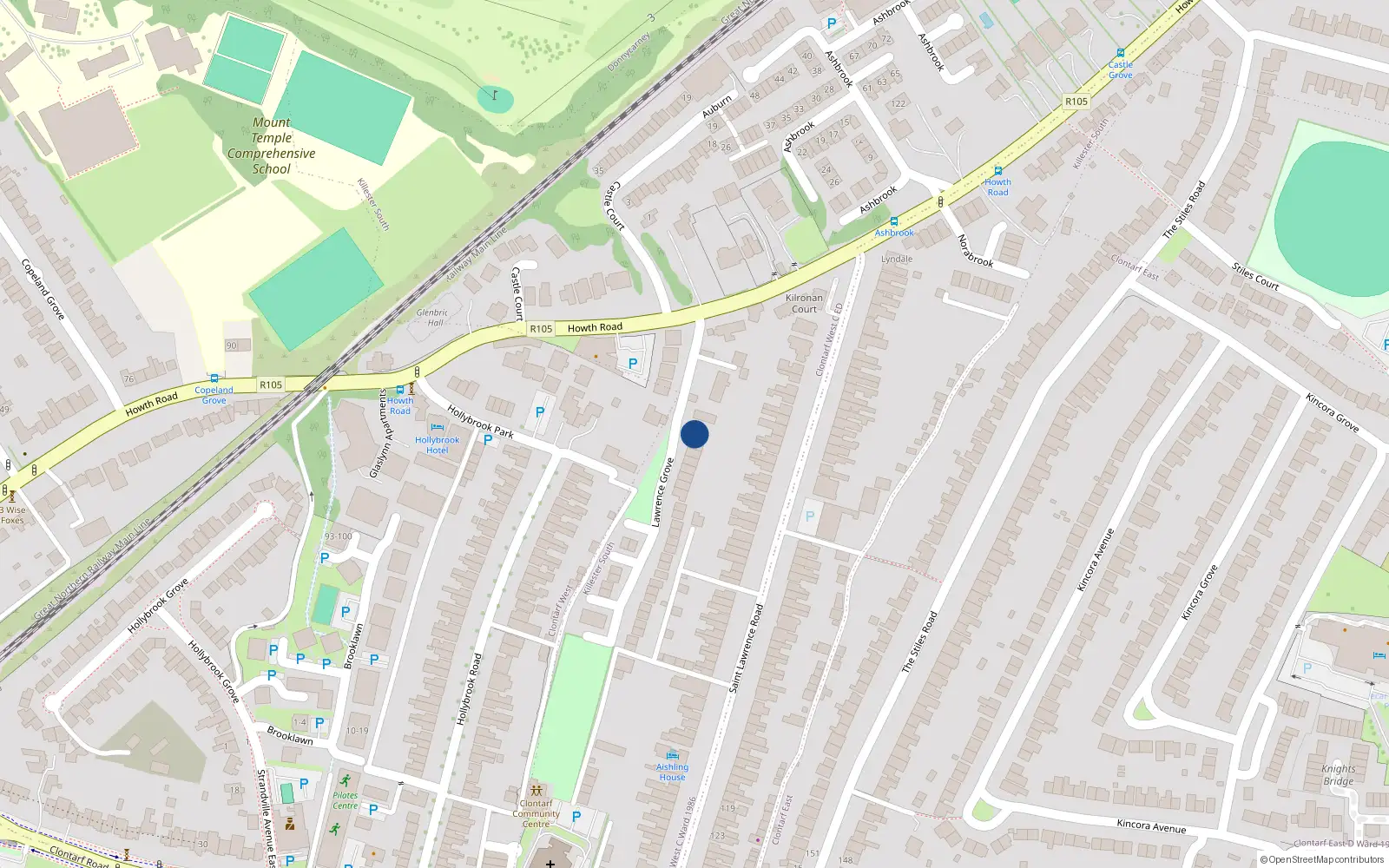 Overhead map showing the location of 11 Lawrence Grove, Clontarf, Dublin 3