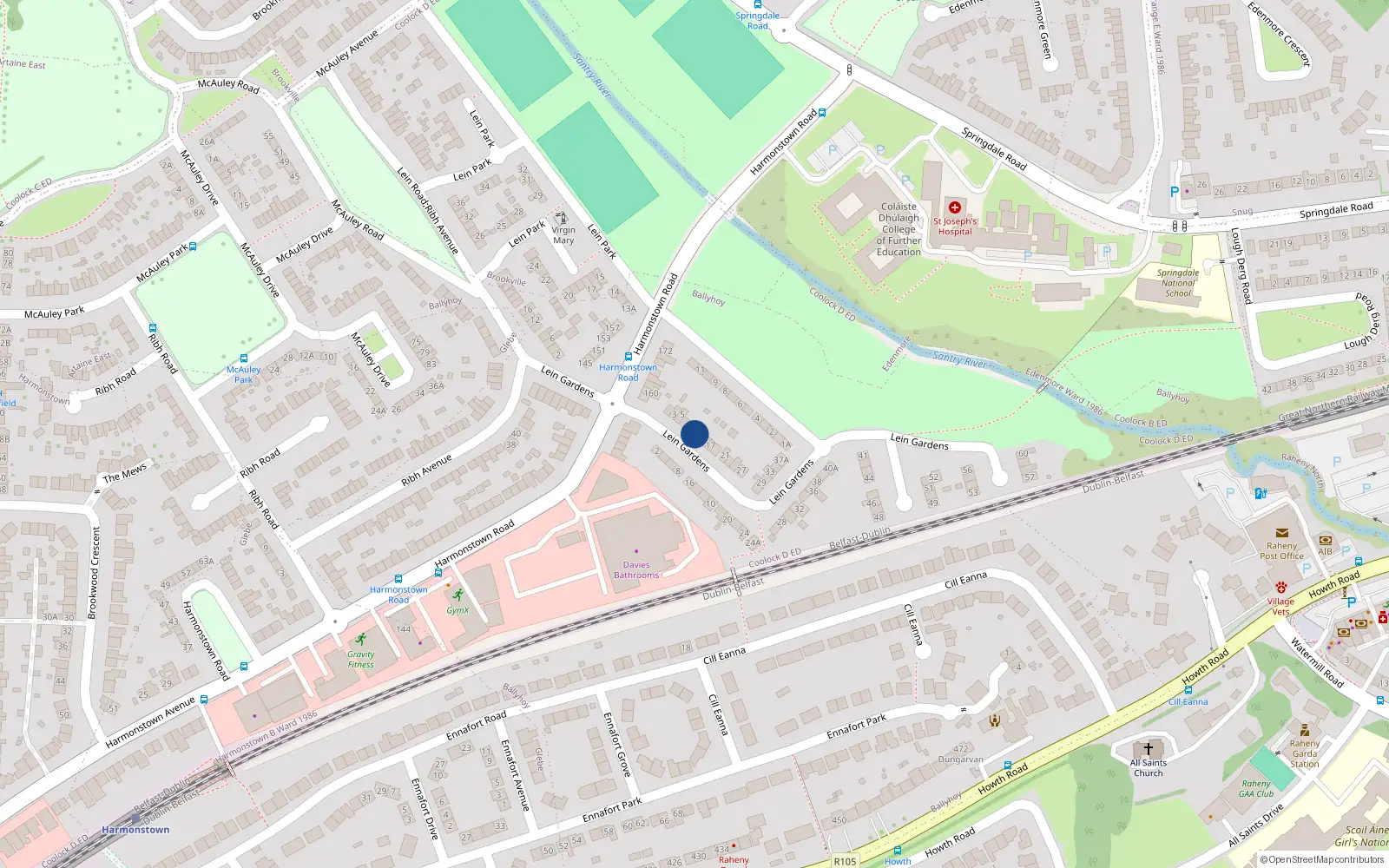 Overhead map showing the location of 11 Lein Gardens, Dublin 5