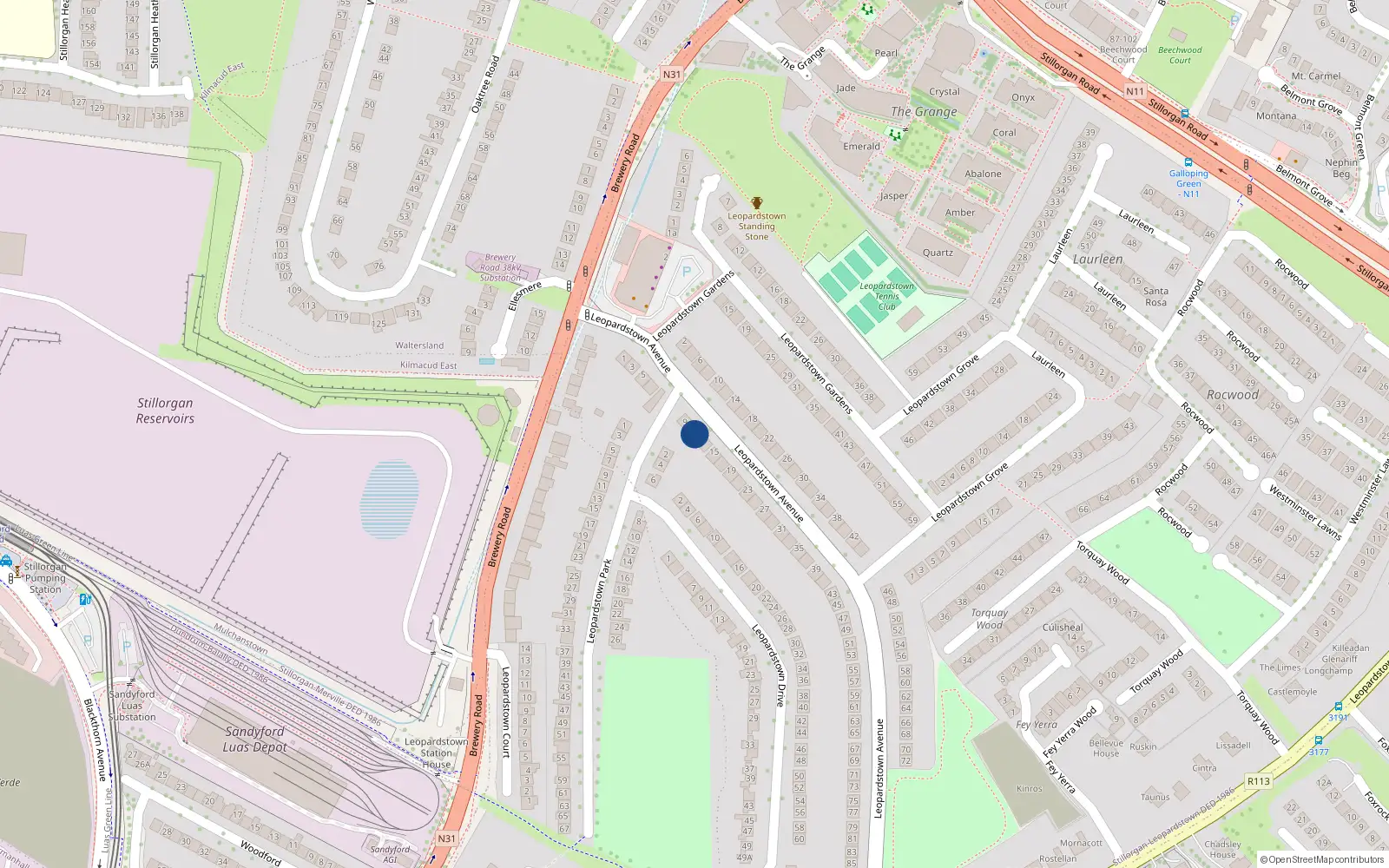 Overhead map showing the location of 11 Leopardstown Avenue, Co. Dublin