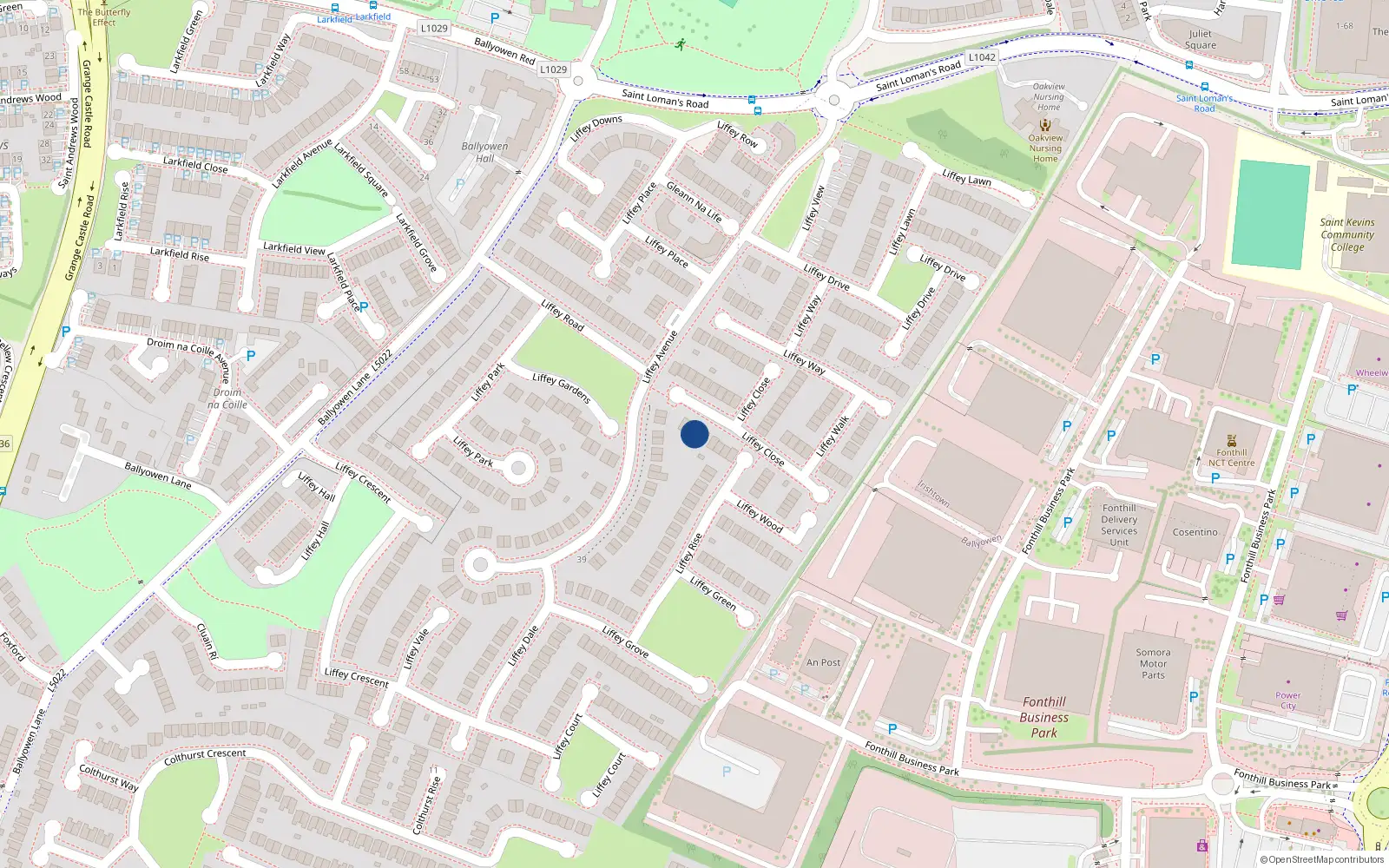 Overhead map showing the location of 11 Liffey Close, Lucan