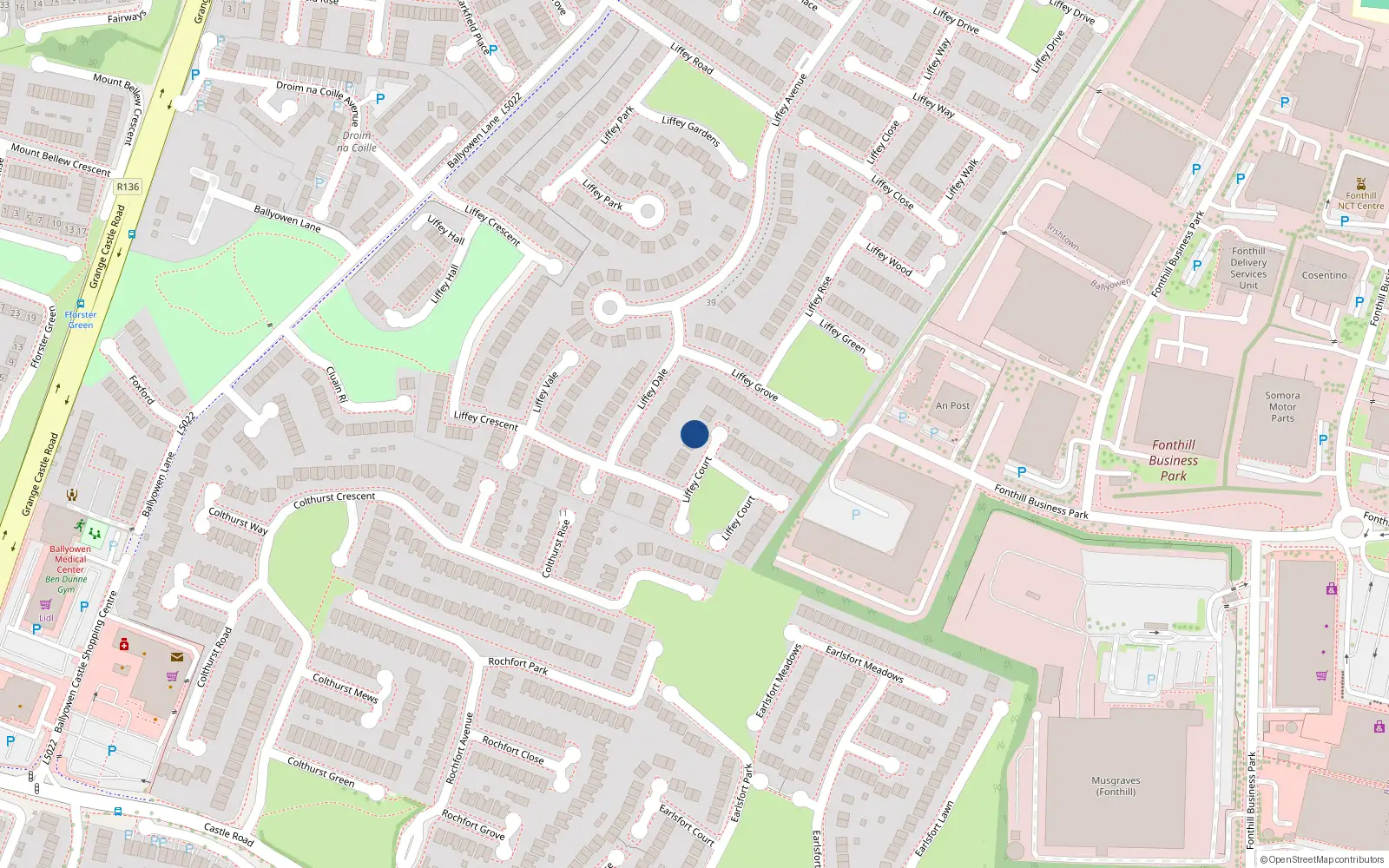 Overhead map showing the location of 11 Liffey Court, Liffey Valley Park, Lucan