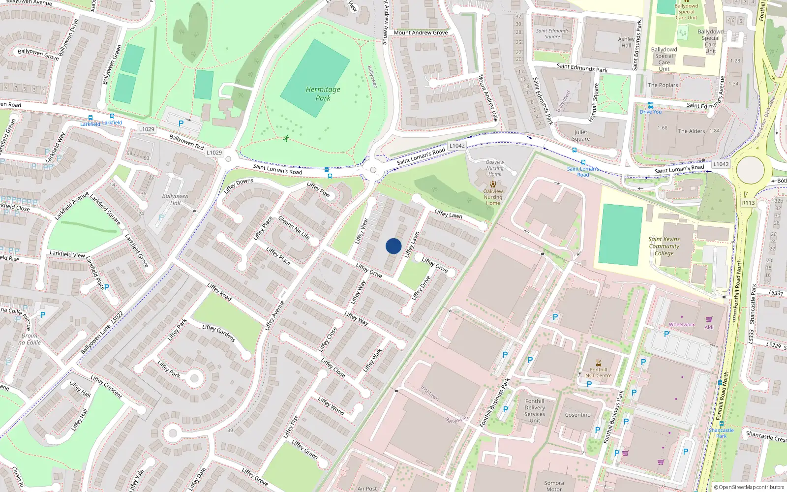 Overhead map showing the location of 11 Liffey Lawn, Lucan