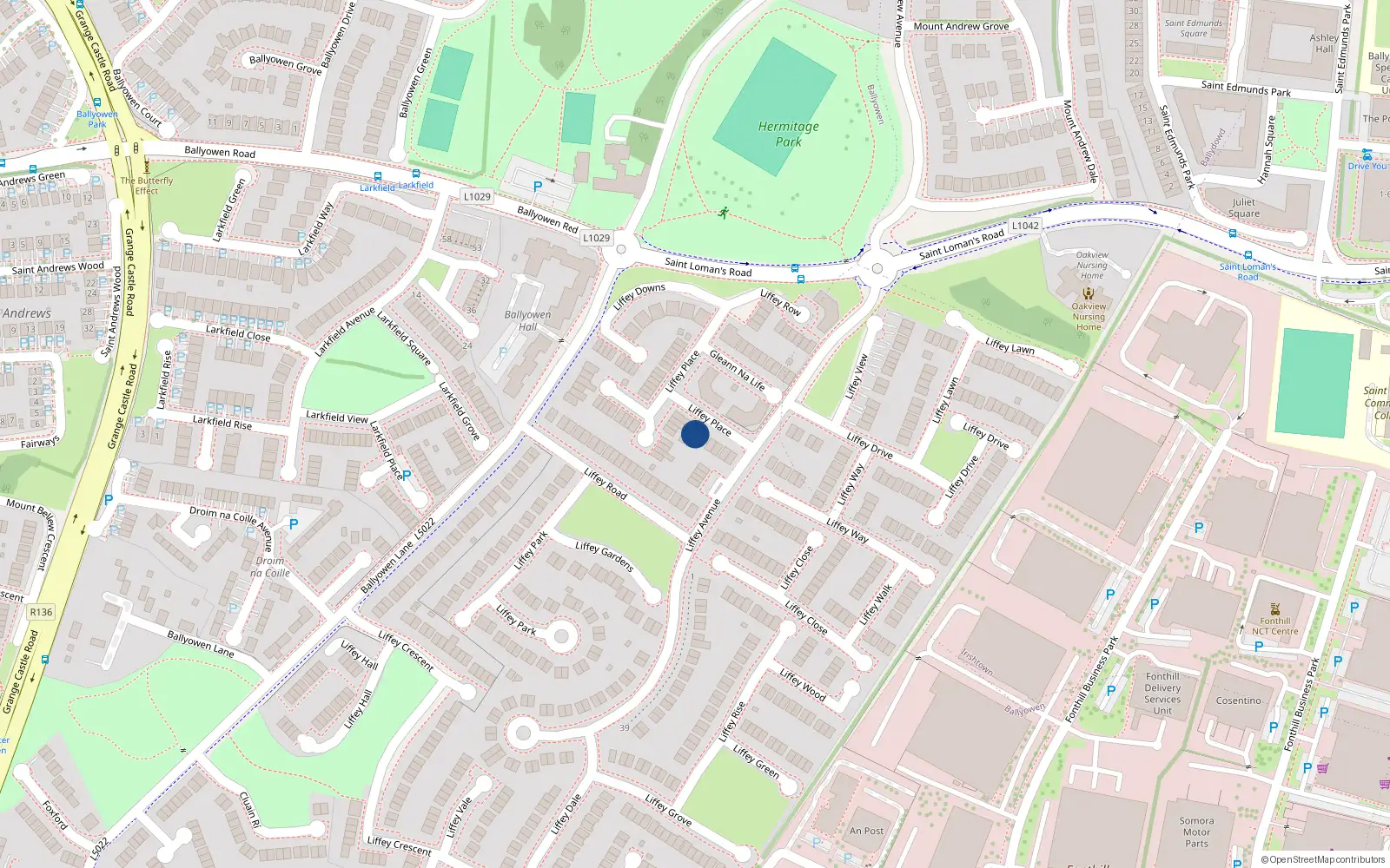 Overhead map showing the location of 11 Liffey Place, Lucan
