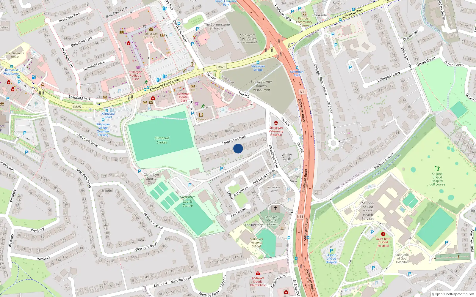 Overhead map showing the location of 11 Linden Lea Park, Dublin