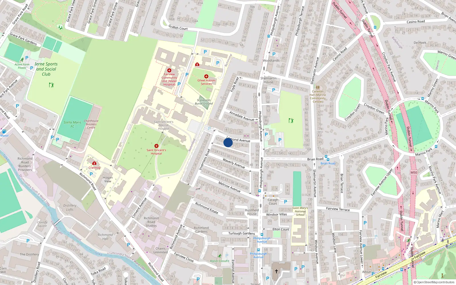 Overhead map showing the location of 11 Lomond Avenue, Dublin 3
