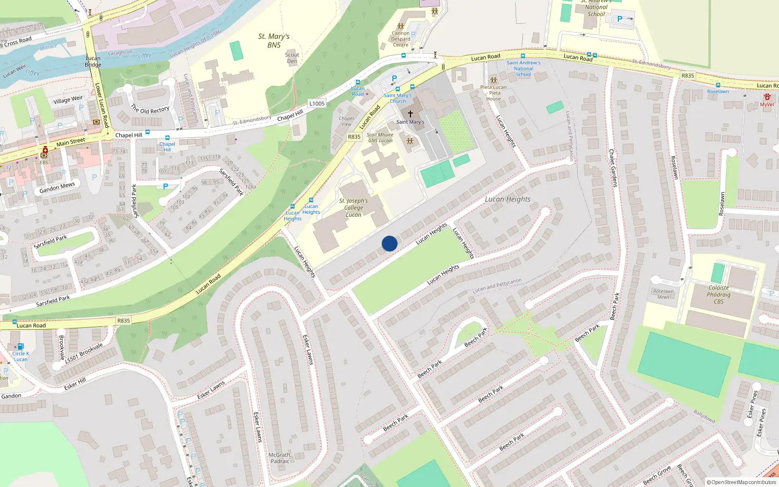 Overhead map showing the location of 11 Lucan Heights, Lucan
