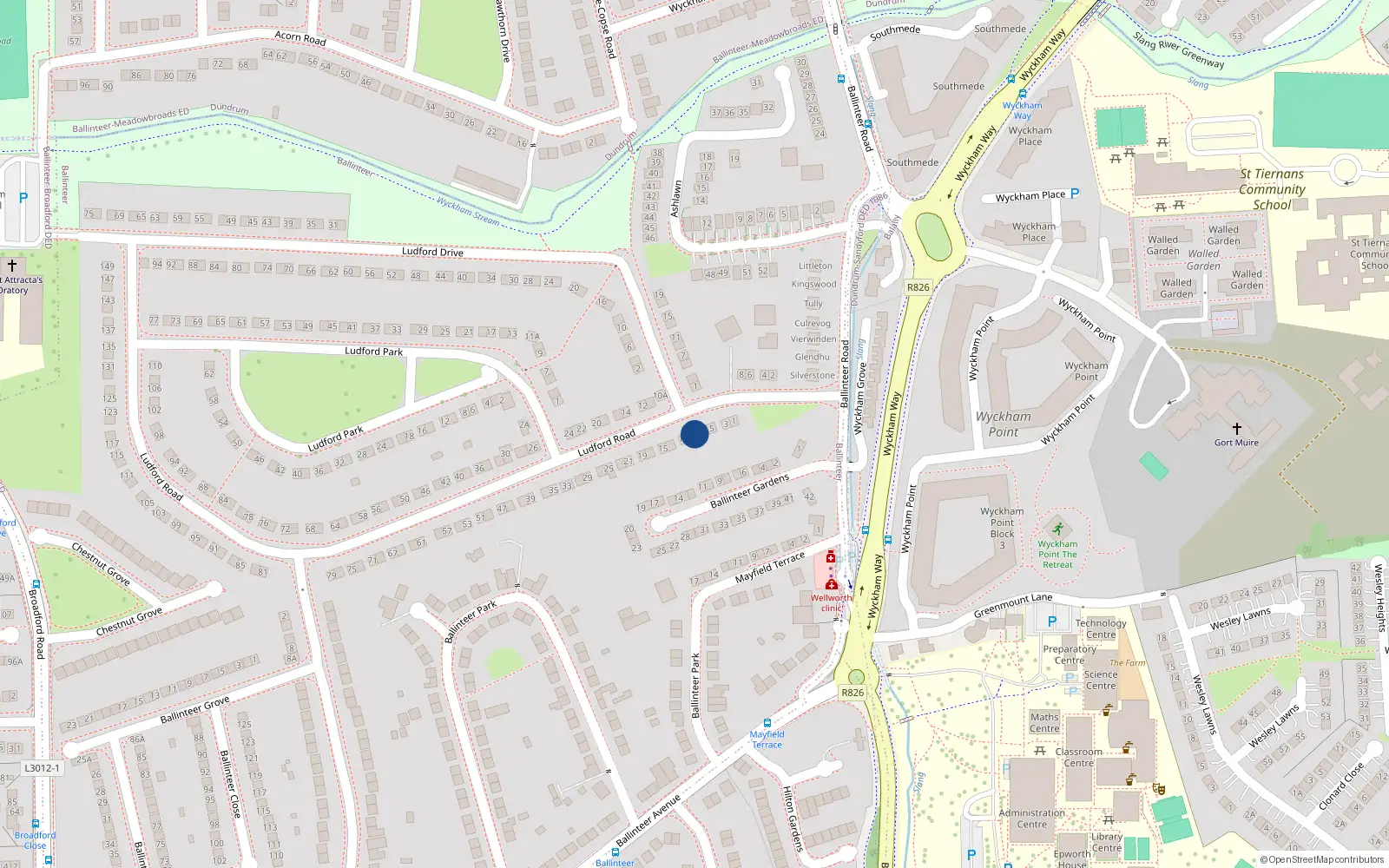 Overhead map showing the location of 11 Ludford Road, Dublin 16