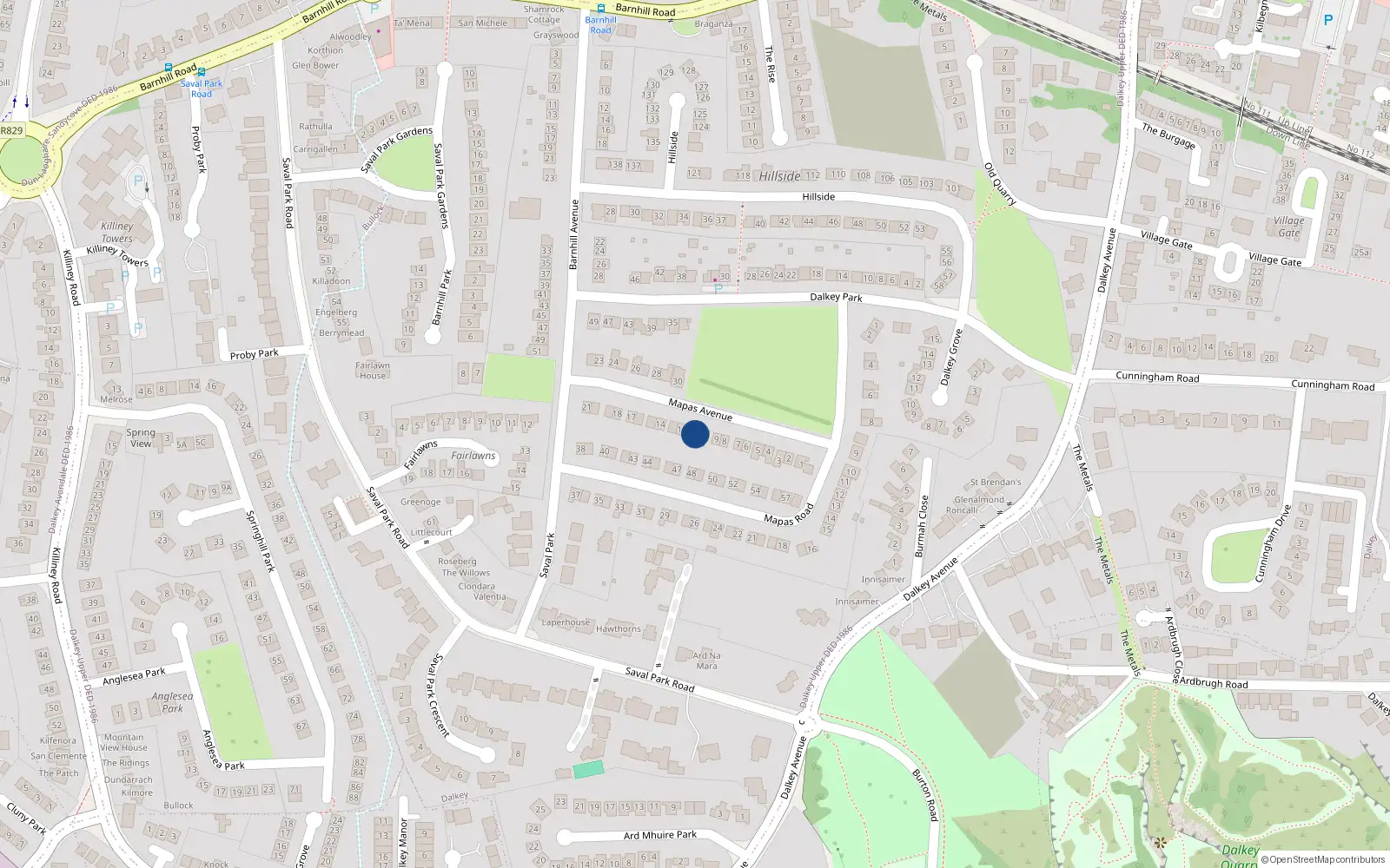 Overhead map showing the location of 11 Mapas Avenue, Dalkey