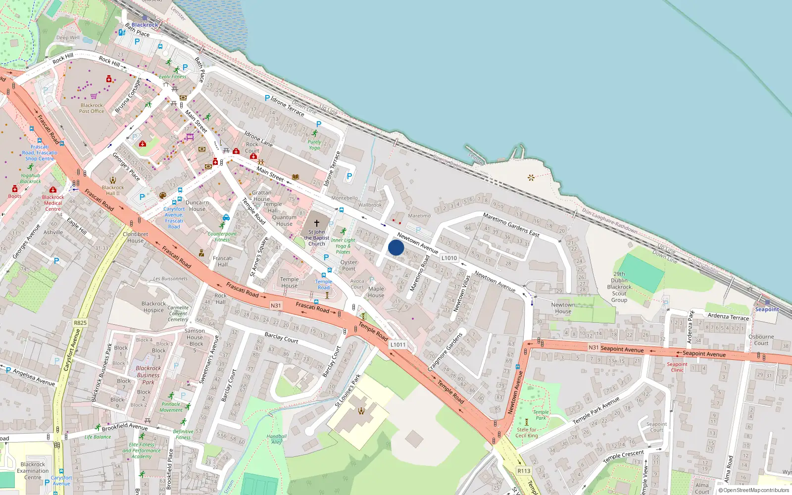 Overhead map showing the location of 11 Maretimo Villas, Blackrock