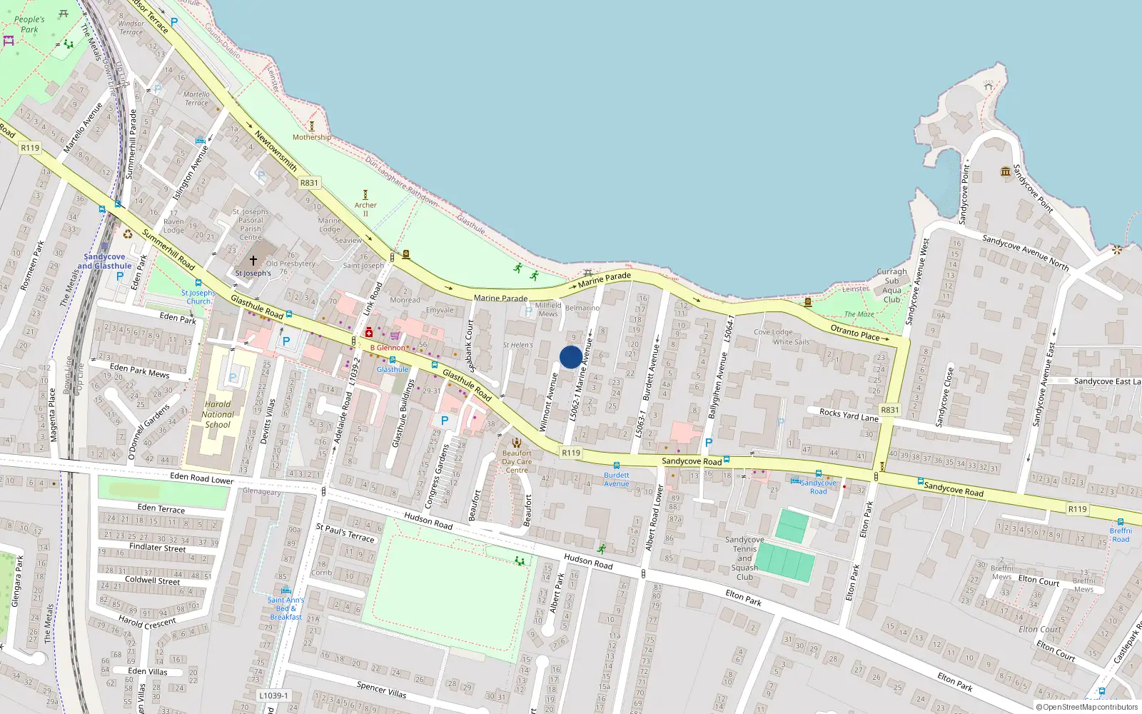 Overhead map showing the location of 11 Marine Avenue, Co Dublin