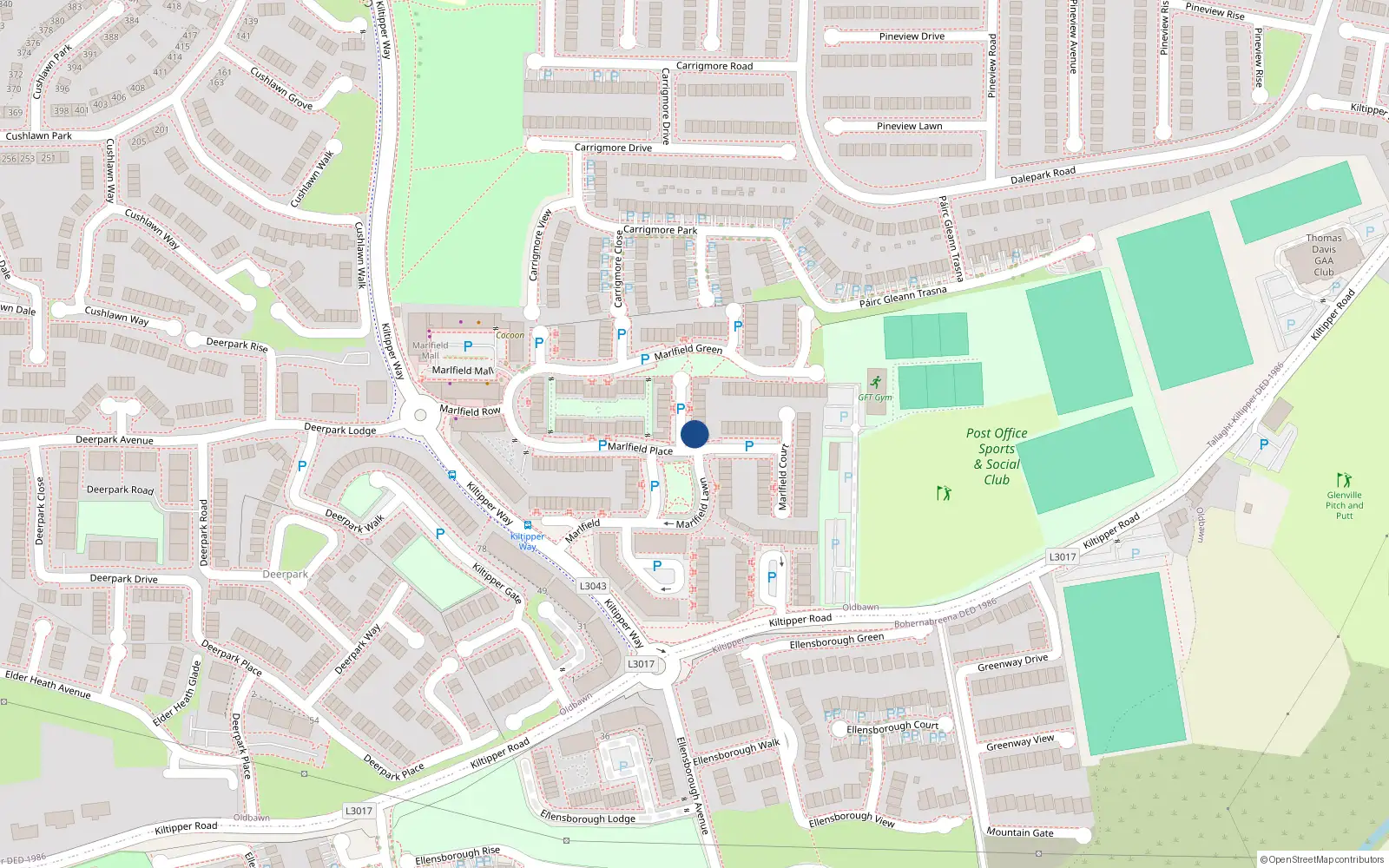 Overhead map showing the location of 11 Marlfield Grove, Dublin