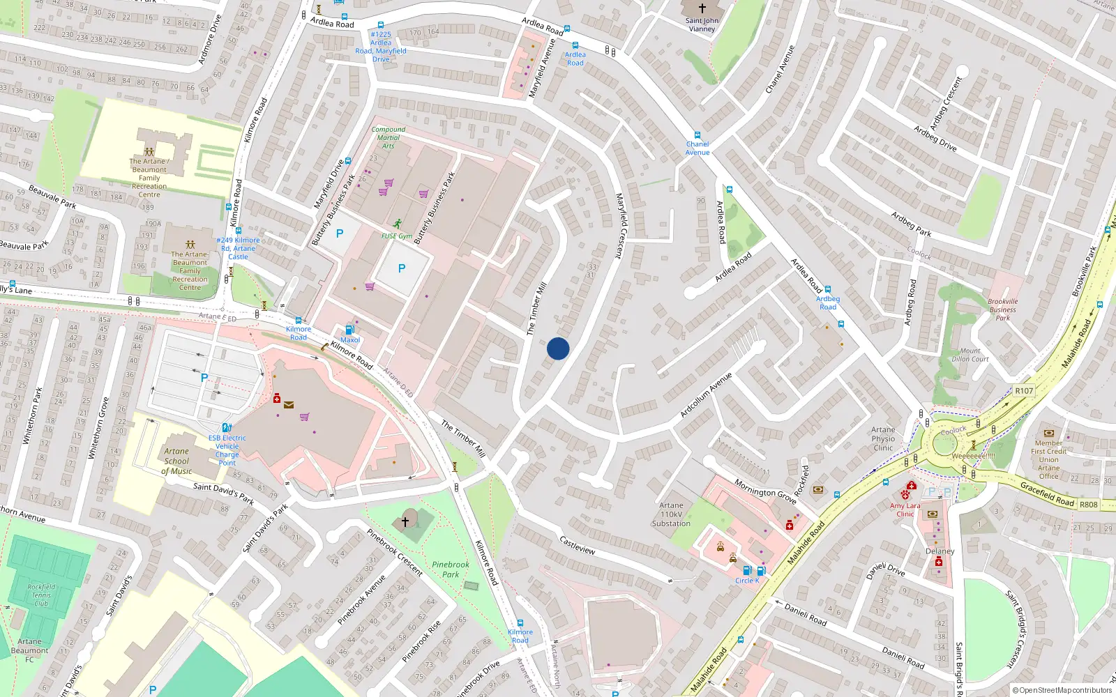 Overhead map showing the location of 11 Maryfield Crescent, Dublin 5