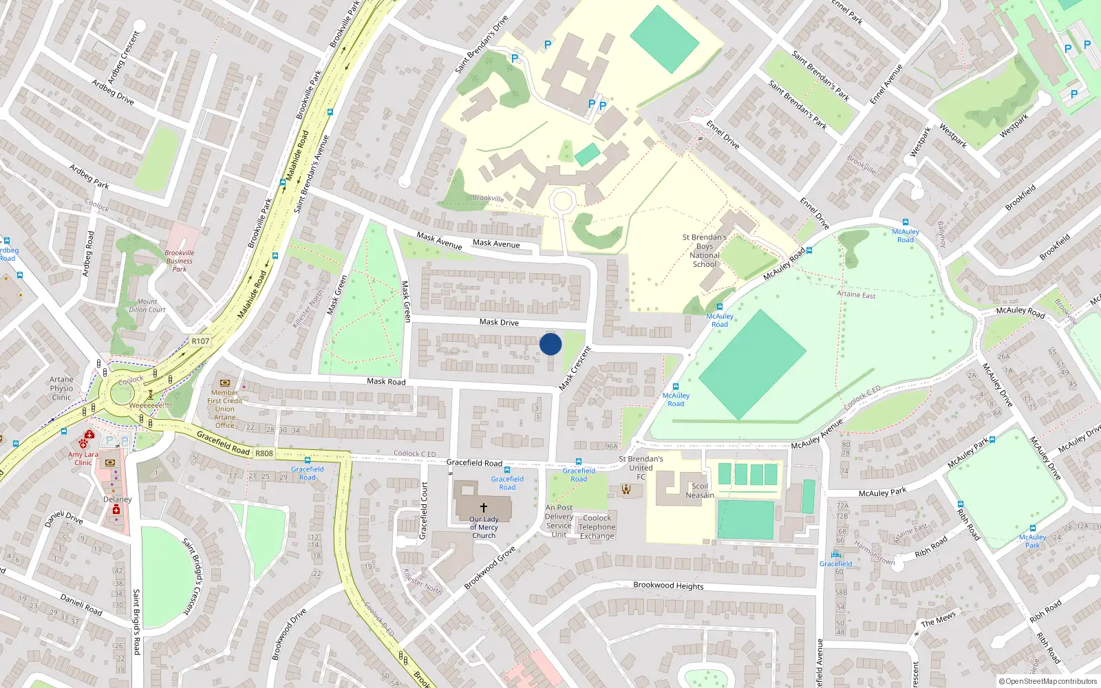 Overhead map showing the location of 11 Mask Crescent, Dublin 5