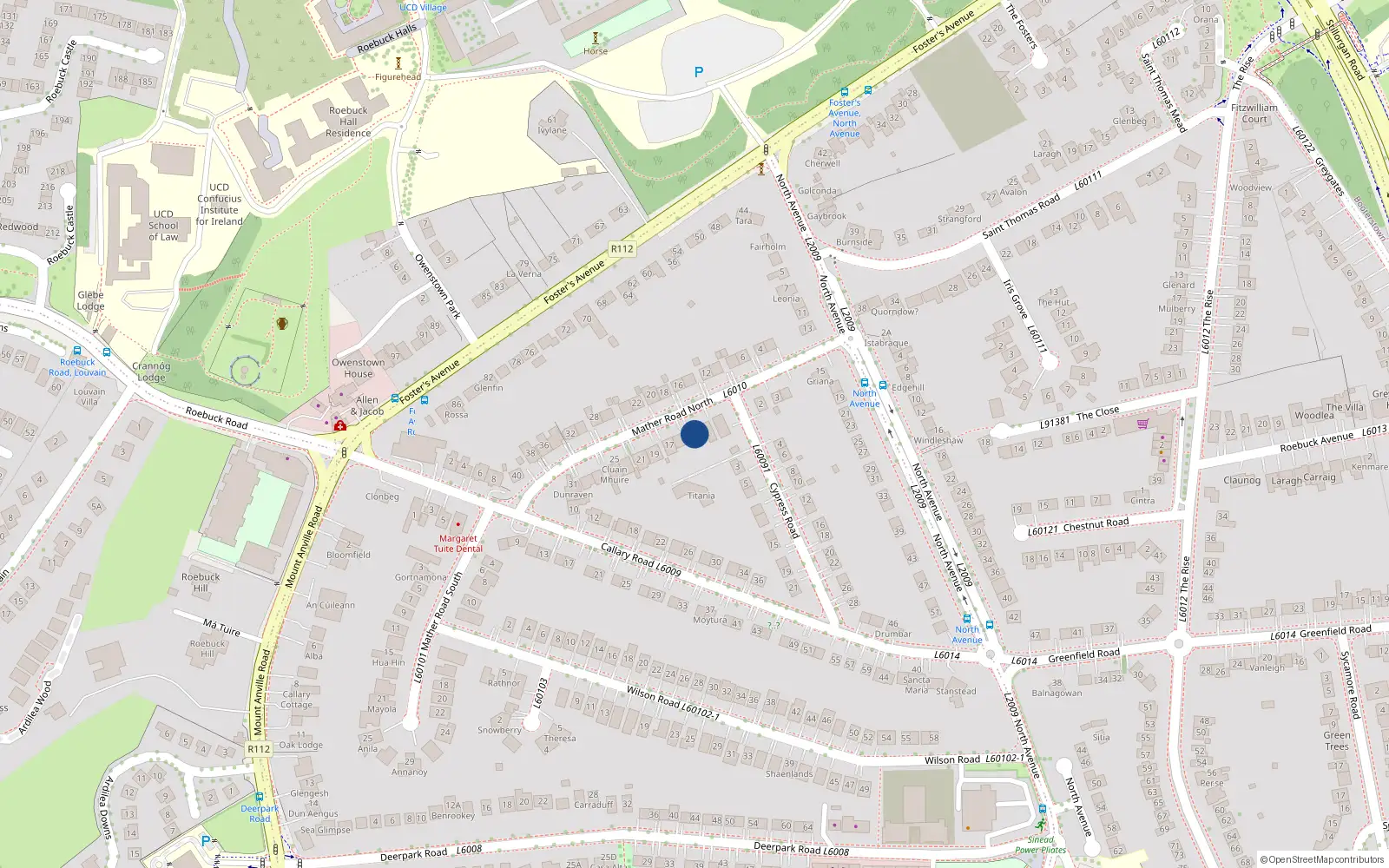 Overhead map showing the location of 11 Mather Road North, Mount Merrion, Dublin