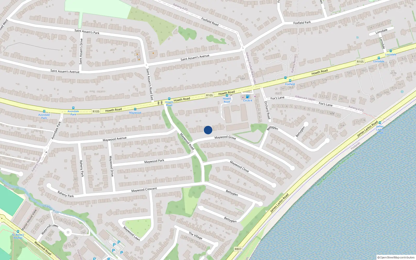 Overhead map showing the location of 11 Maywood Grove, Raheny, Dublin 5