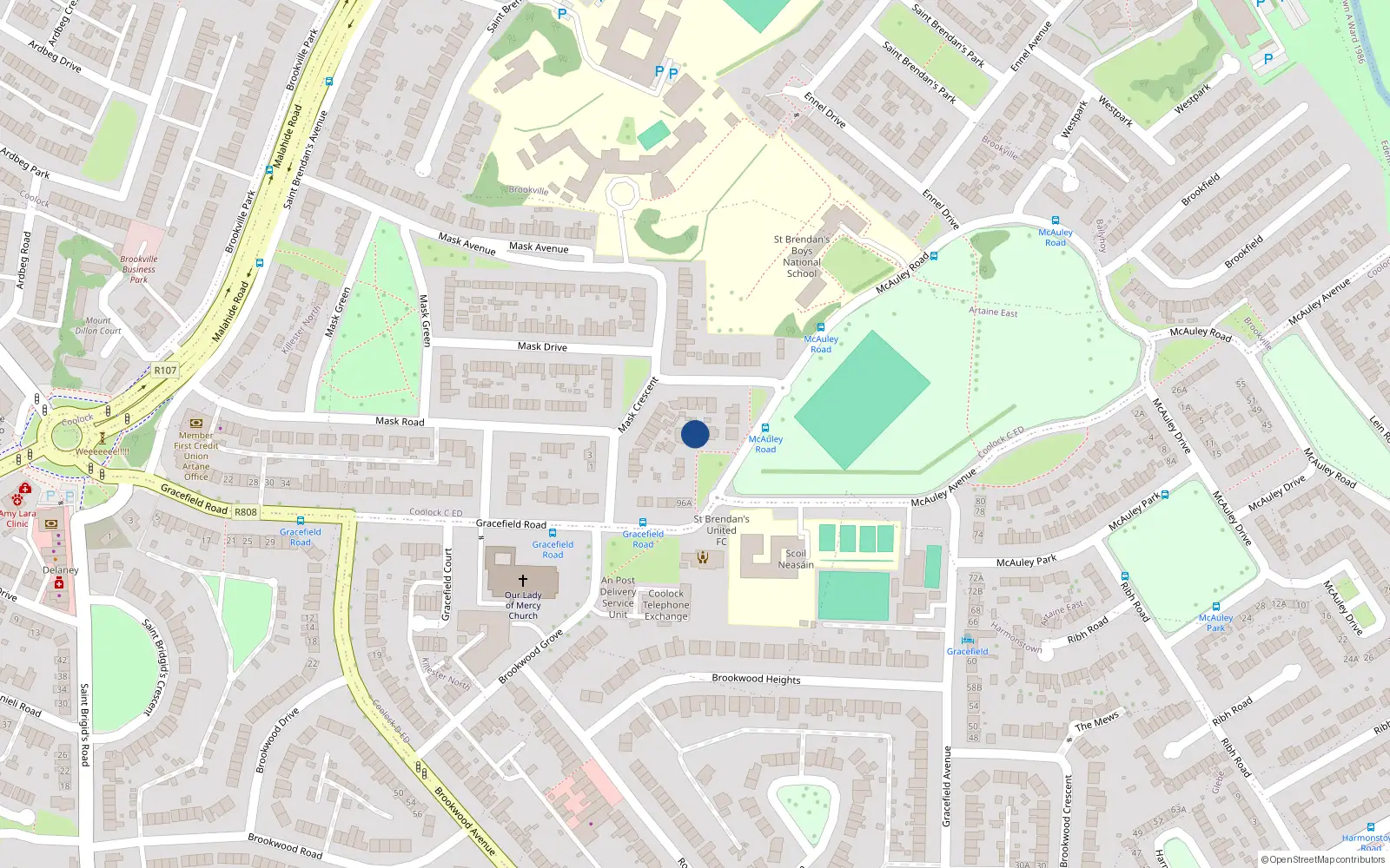 Overhead map showing the location of 11 McAuley Road, Dublin 5